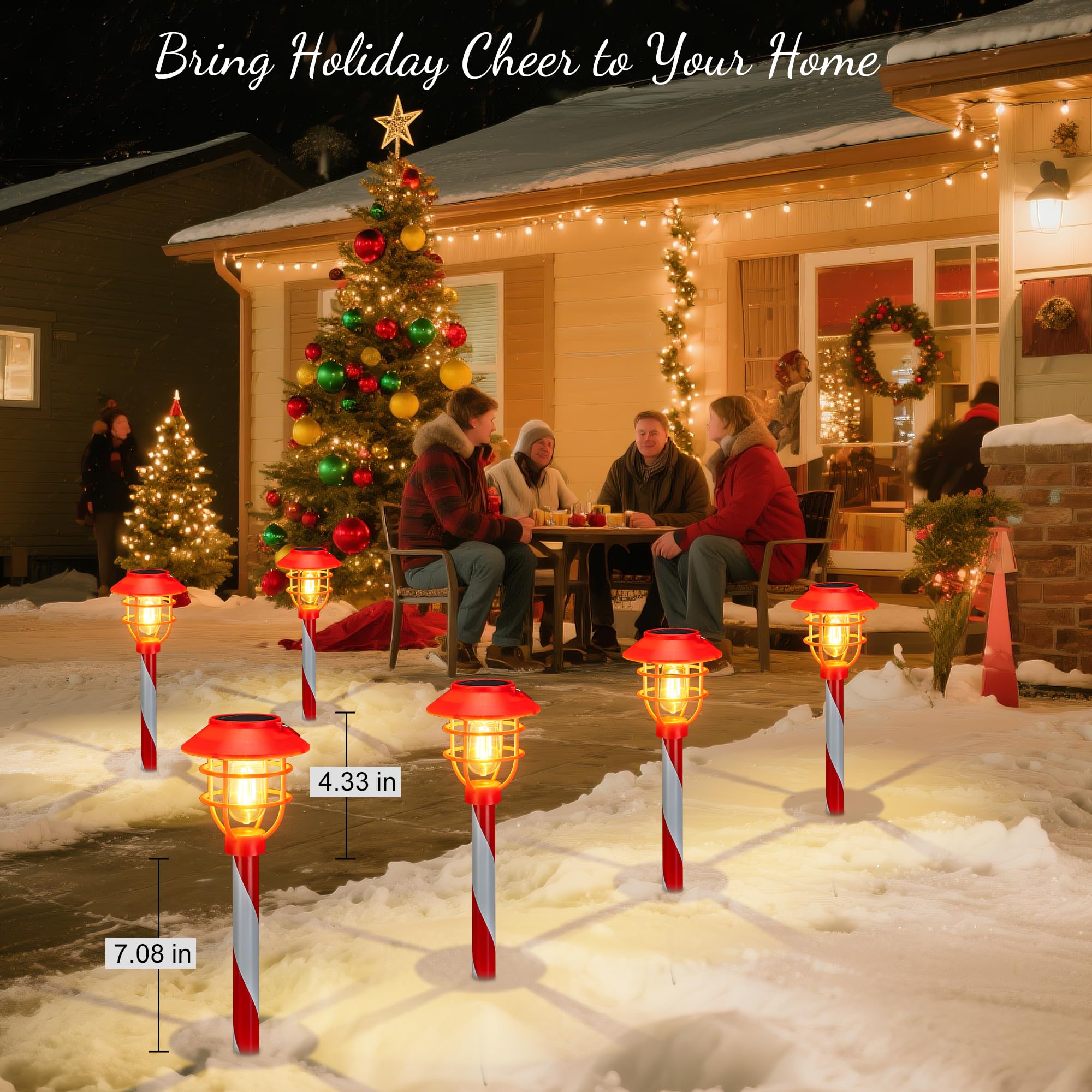 pearlstar Solar Pathway Lights 4 Pack, Waterproof Candy Cane Decor, Red, Model HPL010-LX