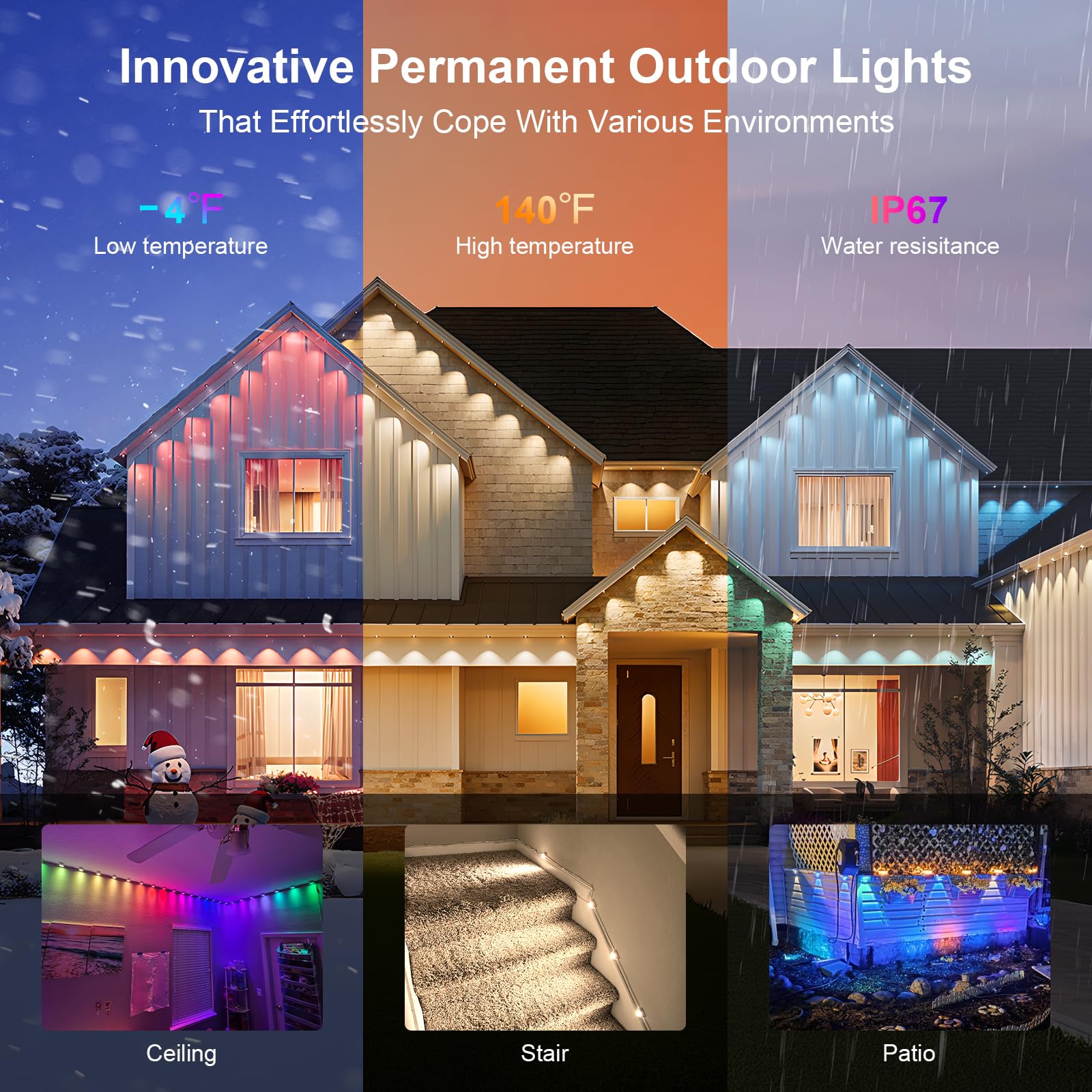Super Rgb Smart Permanent Outdoor Lights  50Ft 30Leds Color Changing Rgb Ic Wall Lights  App & Remote Control  Music Sync  Dynamic Lighting For House  Living Room  Ceiling  Eave Party Xmas Decoration
