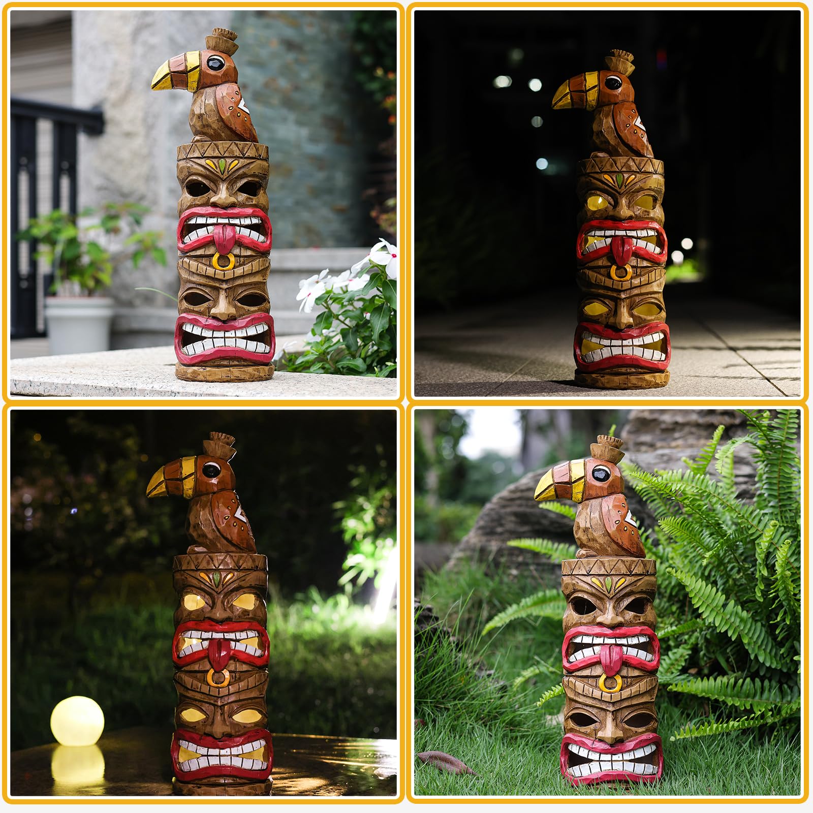 Yiosax Outdoor Tiki Statue Decoration-Solar Garden Figurine - Woodpecker Waterproof Unique Housewarming Gifts For Women Patio,Ba