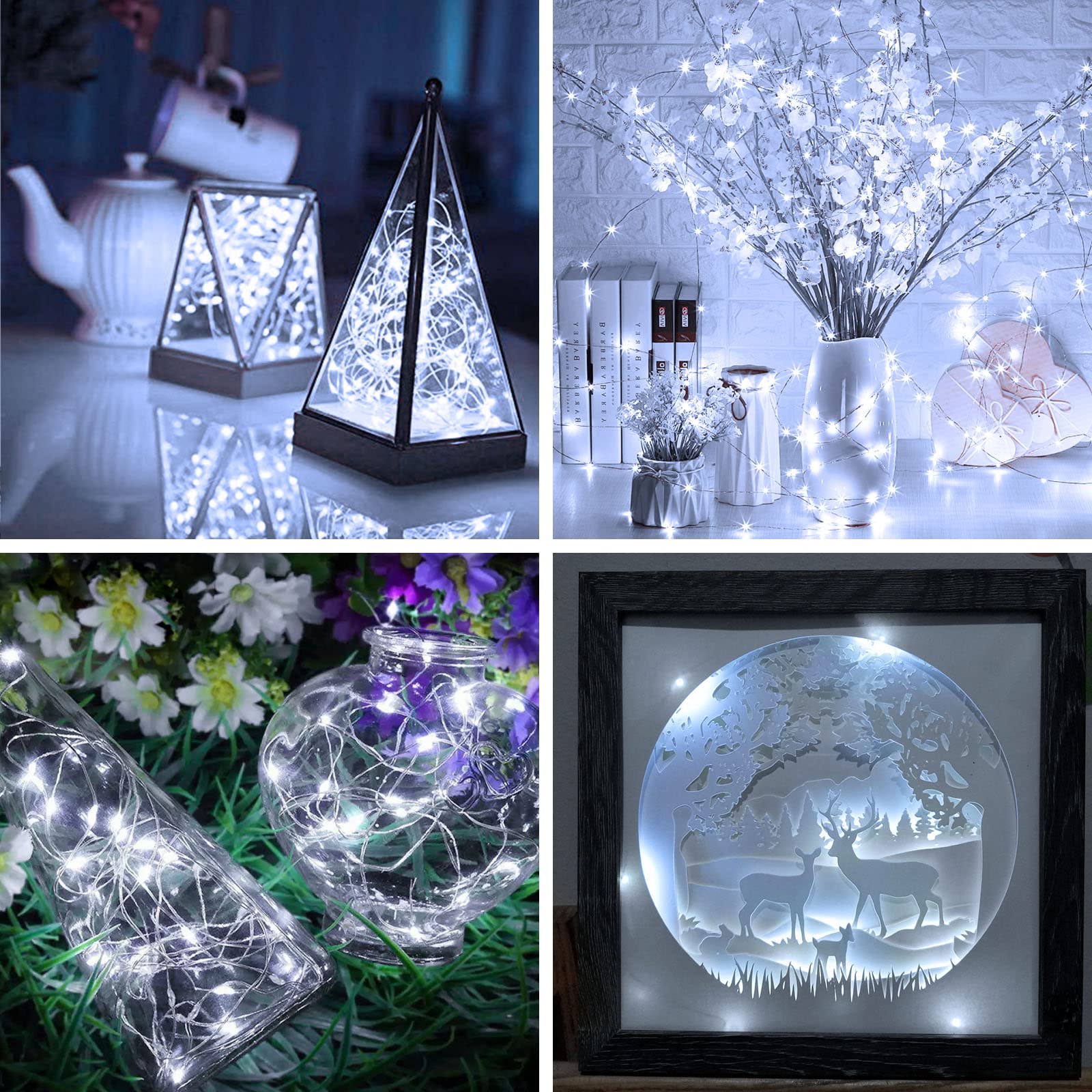 Olafus Mini String Lights, 16 Pack Battery Operated, IP68 Waterproof, 7ft LED Bottle Lights for Weddings, Cool White, Model TX20