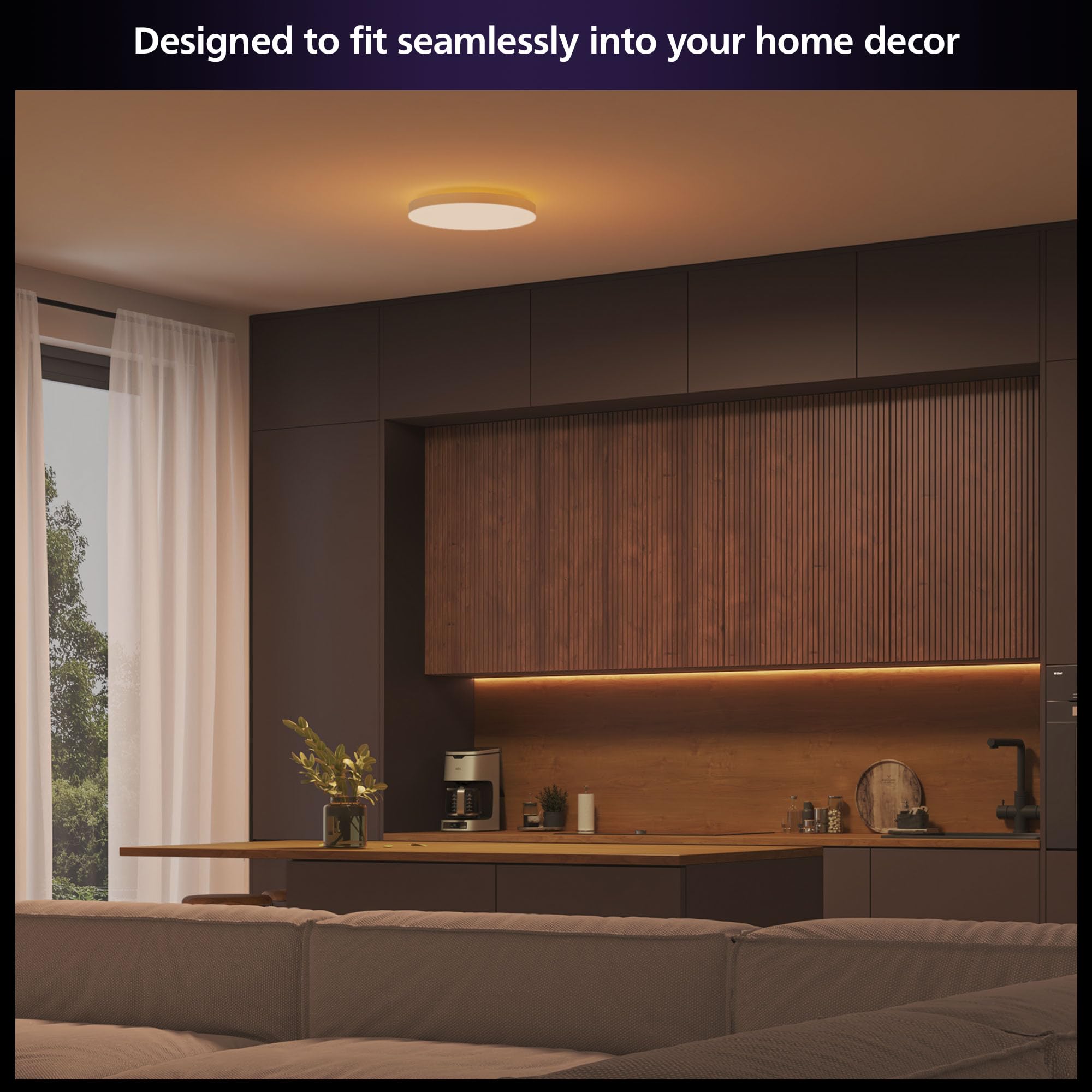 Philips Hue Datura Smart Ceiling Panel - Large Round, 2.49" x 22.60", White & Color Light, Bluetooth, Voice Control, Model 586693