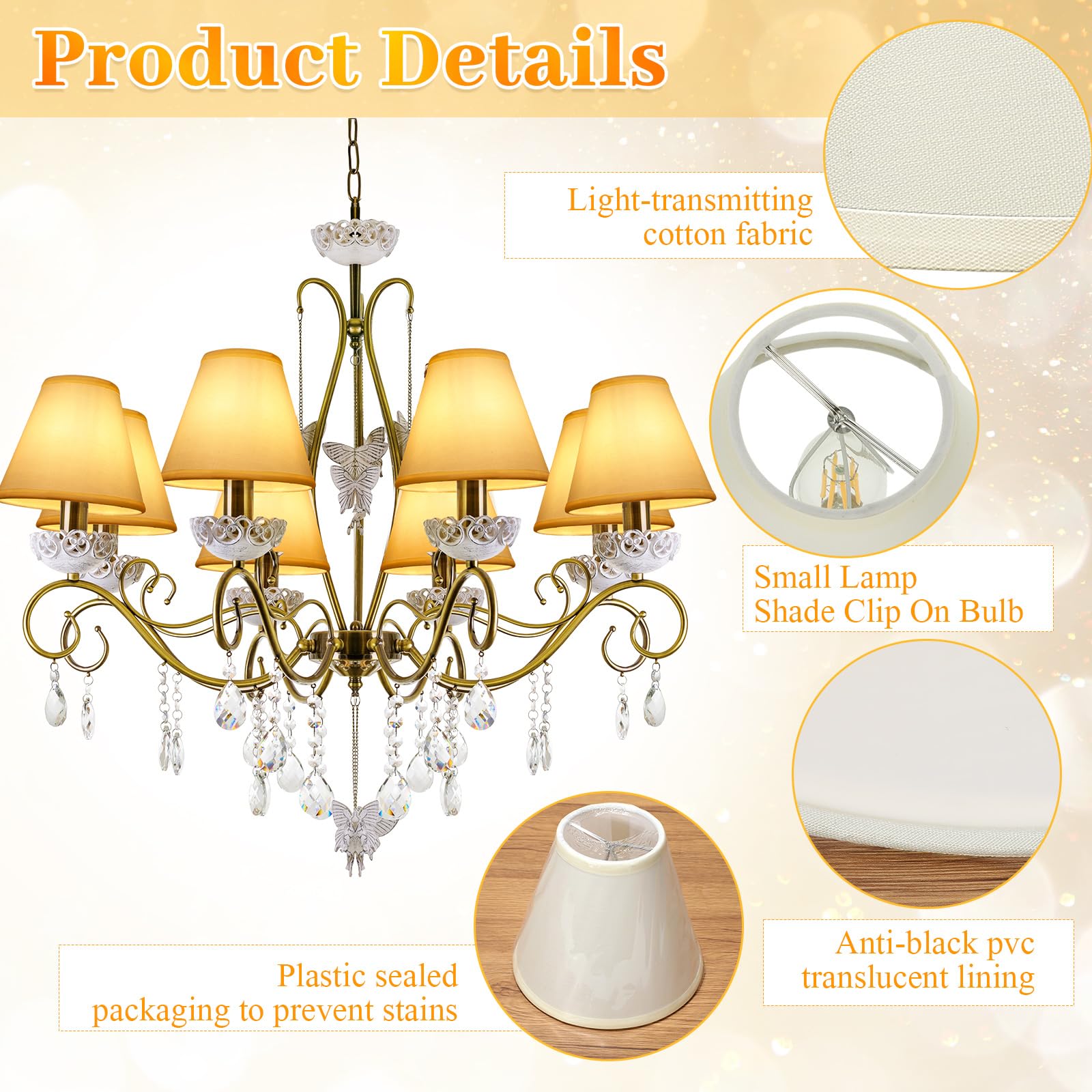 Chandelier Lamp Shades Small Lamp Shade Clip On Fitter Lampshade Linen Lamp Shades, 3'' X 6'' X 5'', Set Of 10 (Beige)