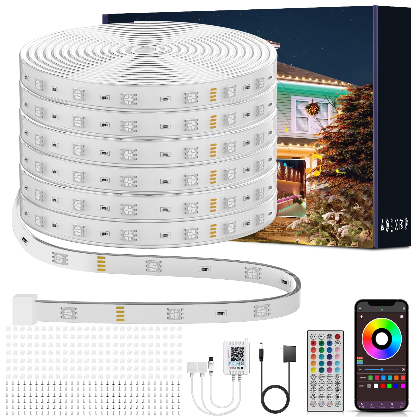 Ledagic Outdoor LED Strip Lights, Waterproof 400ft, RGB with Remote & App Control, IP68, Plastic, Model Led-rgbwp003-5