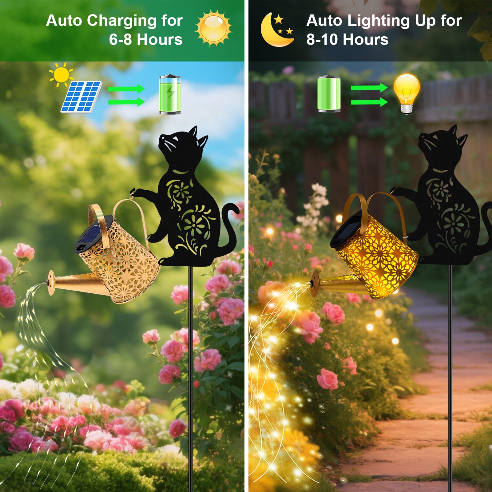 yulloyello Solar Watering Can Lights - Waterproof Cat Lantern for Garden Decor, Model XSH6546, Perfect Gift for Cat Lovers