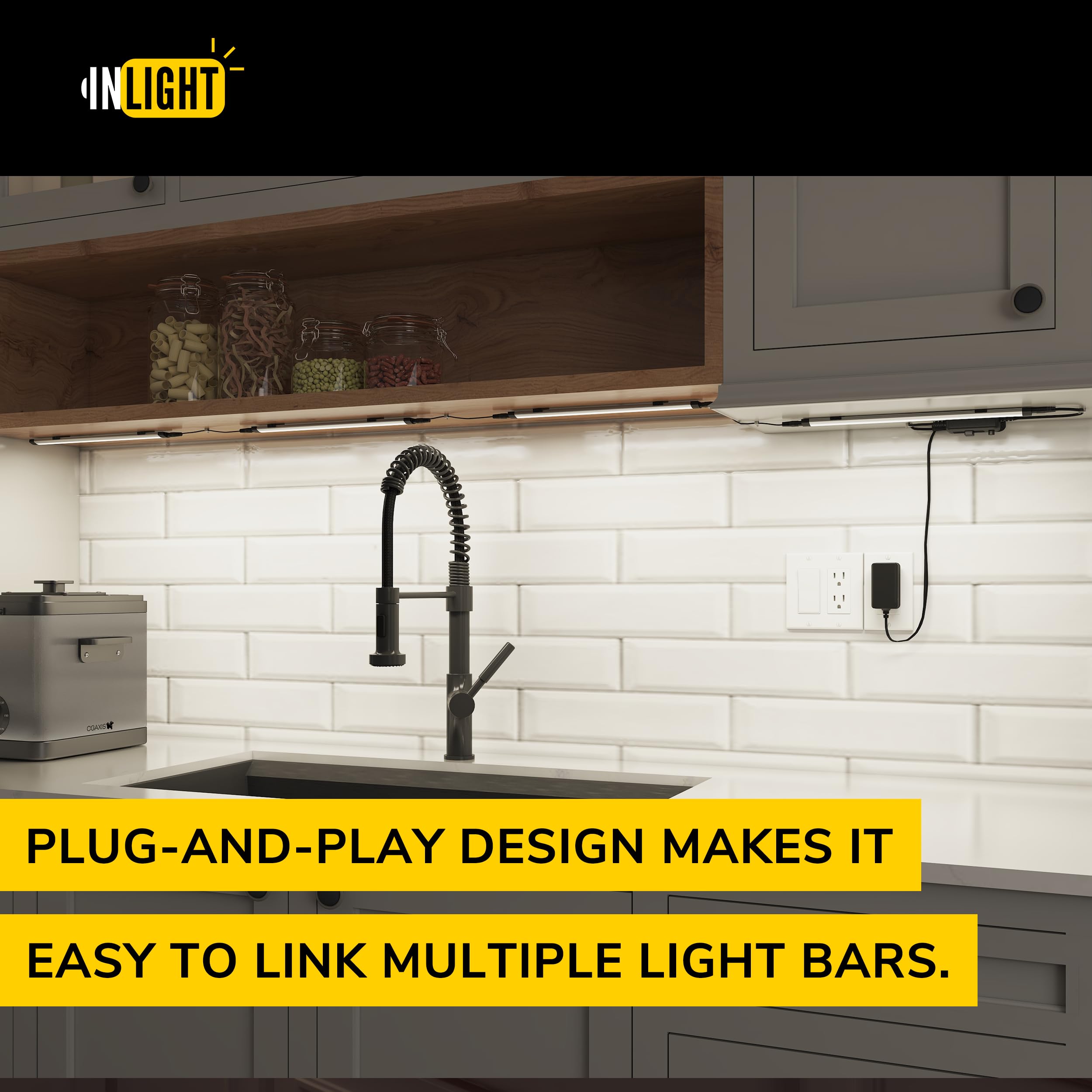 GETINLIGHT LED Under Cabinet Lighting Kit, Dimmable, 12-inch, Brushed Nickel, Day Light 5000K, 3 Pack, Model IN-0110-23-SN