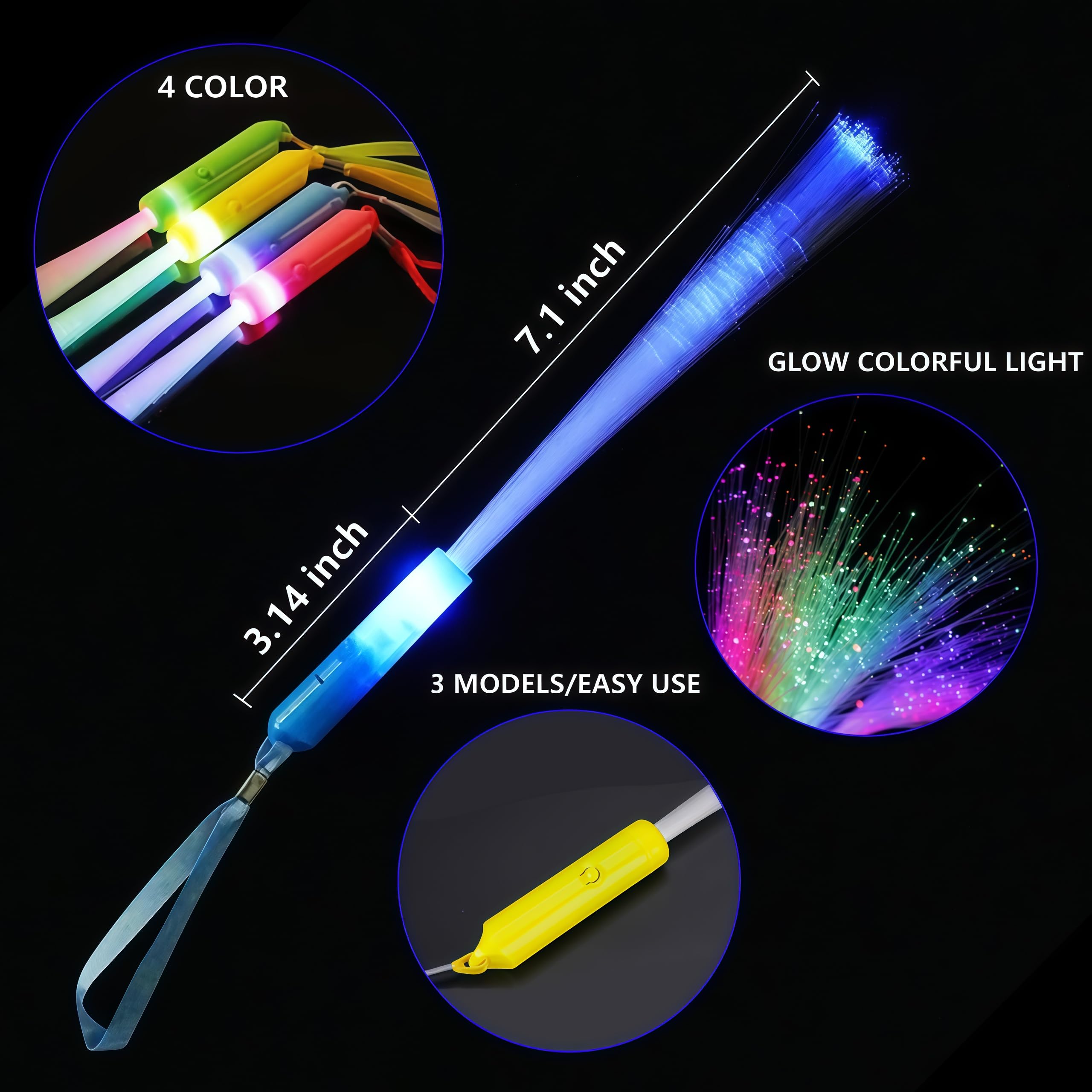 Prolpings 30Pc Glow Fiber Optic Wand Glow Sticks Led Light Up Wand Glow In The Dark Party Supplies Favors 4 Color Neon Light Up Toy Fit Thanksgiving Xmas Holiday Birthday Concert Party
