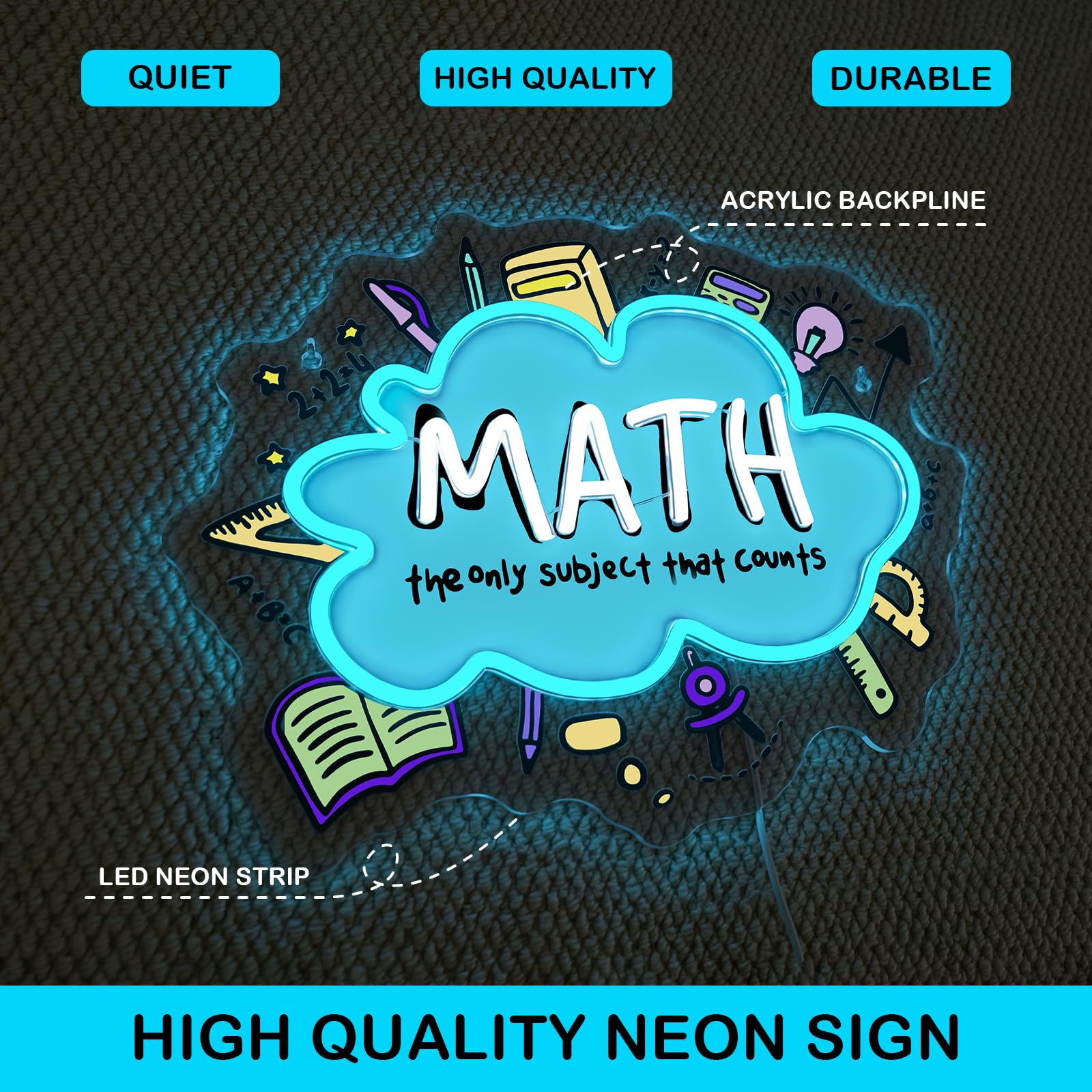 Horseneon Math Neon Sign Educational Led Wall Decor For Classrooms  Study Rooms & Math Teacher Gifts  Usb-Powered With Adjustable Brightness  Scientific-Themed Lighting