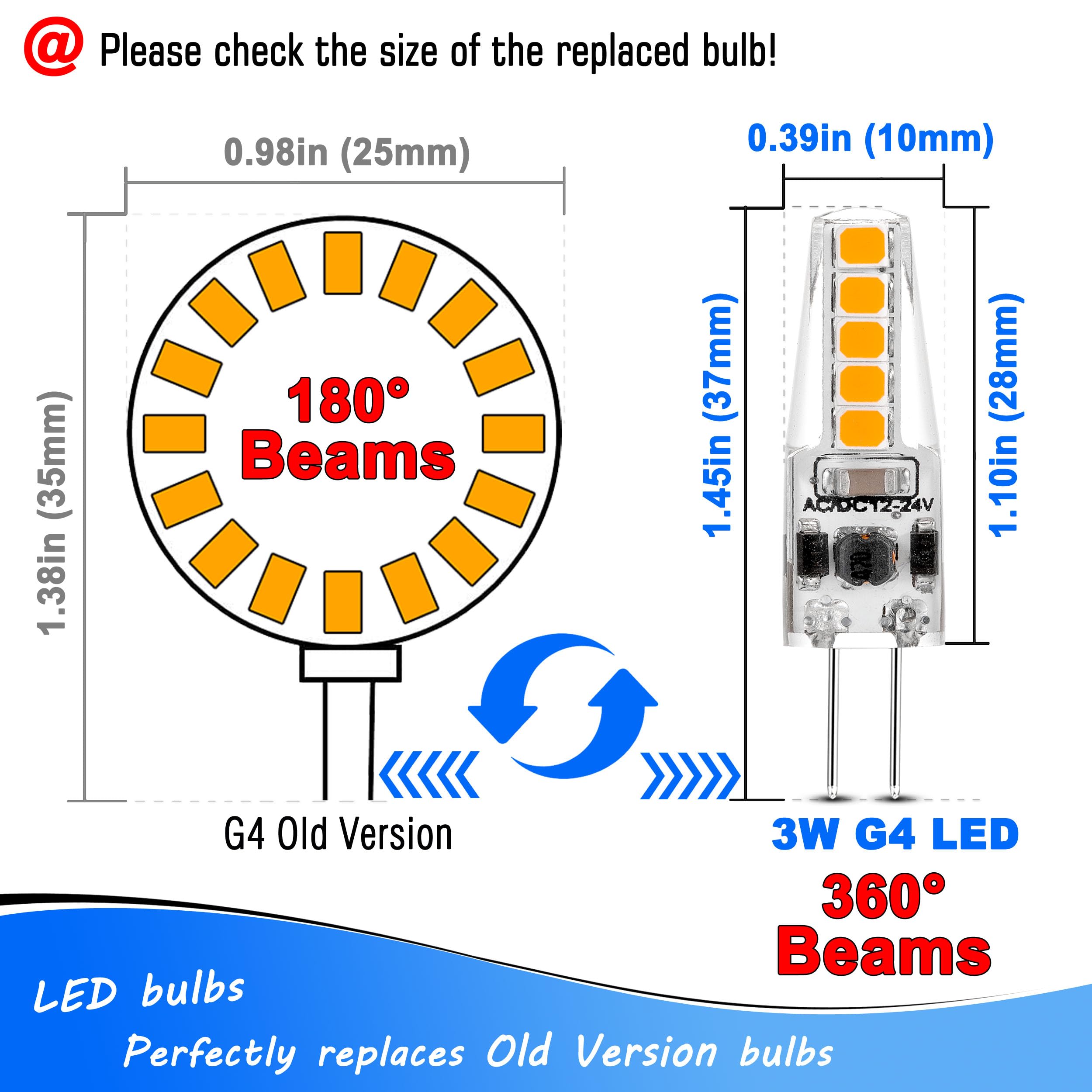 Heifymi G4 LED Bulb 3W Warm White 2700K Bi-Pin Base Replacement for Outdoor Landscape Lights, 5 Pack