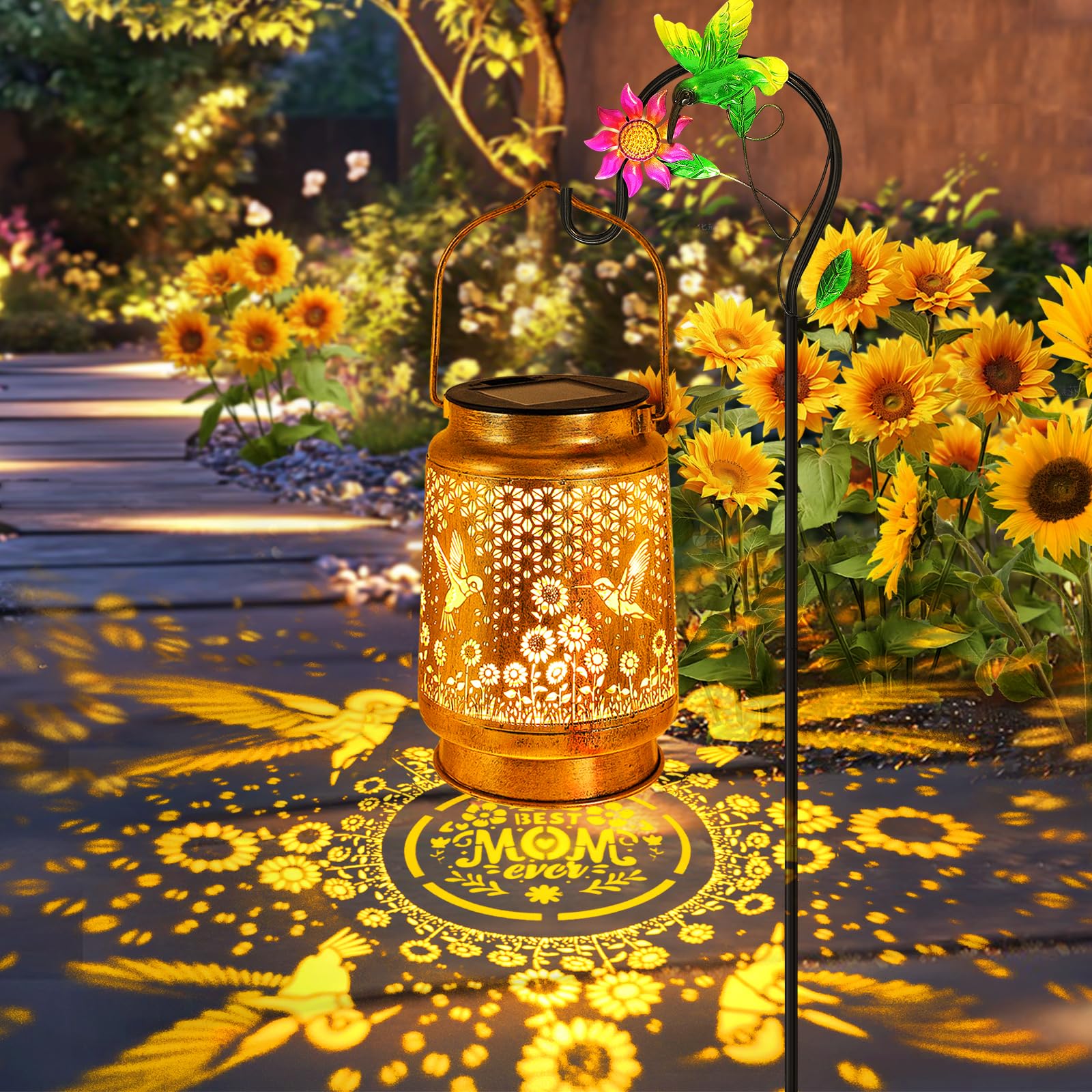 Hummingbird Solar Lanterns Outdoor Garden Decor, Birthday Gifts for Women Mom Grandma Hanging Metal Solar Lights Waterproof Deco