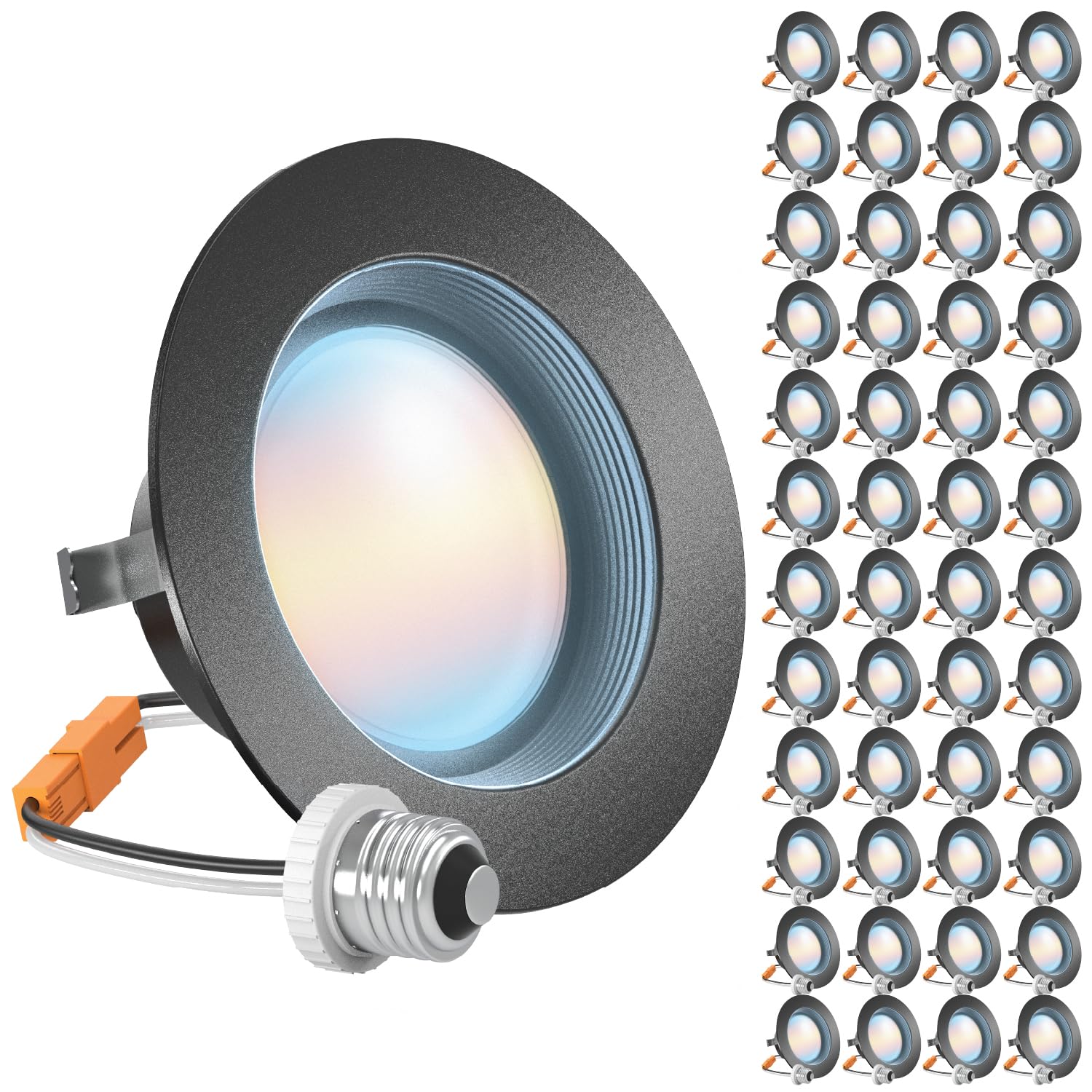 Sunco 48 Pack LED Can Lights 4 Inch  Black Recessed Lighting  Selectable CCT 2700K/3000K/3500K/4000K/5000K  600 LM  Dimmable  8W=40W  Baffle Trim  50 000 Lifetime Hours
