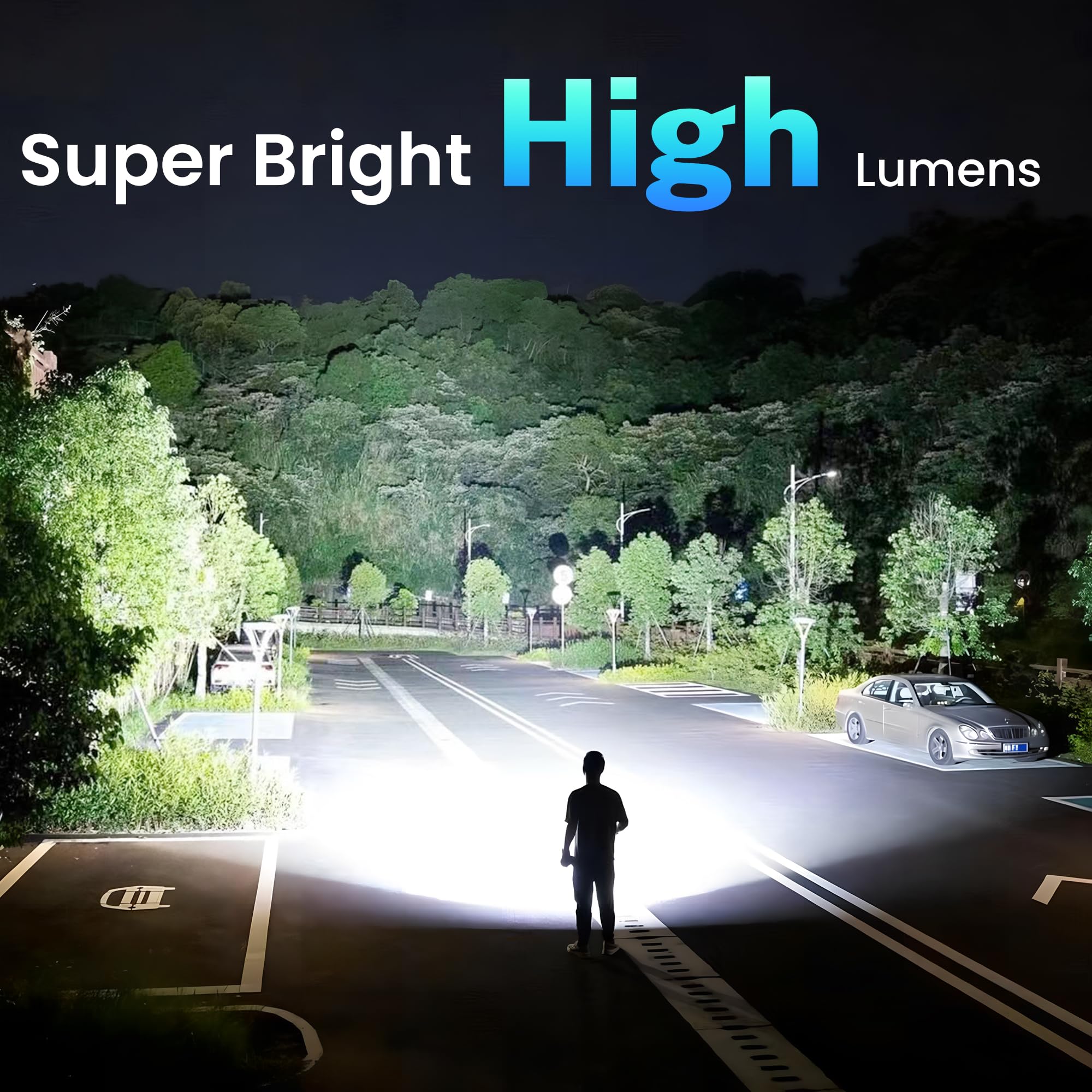 TrixHub Rechargeable Flashlight 990,000 Lumens, Long Range 5000ft, 4 Modes, Tactical Black Aluminum Model TH006