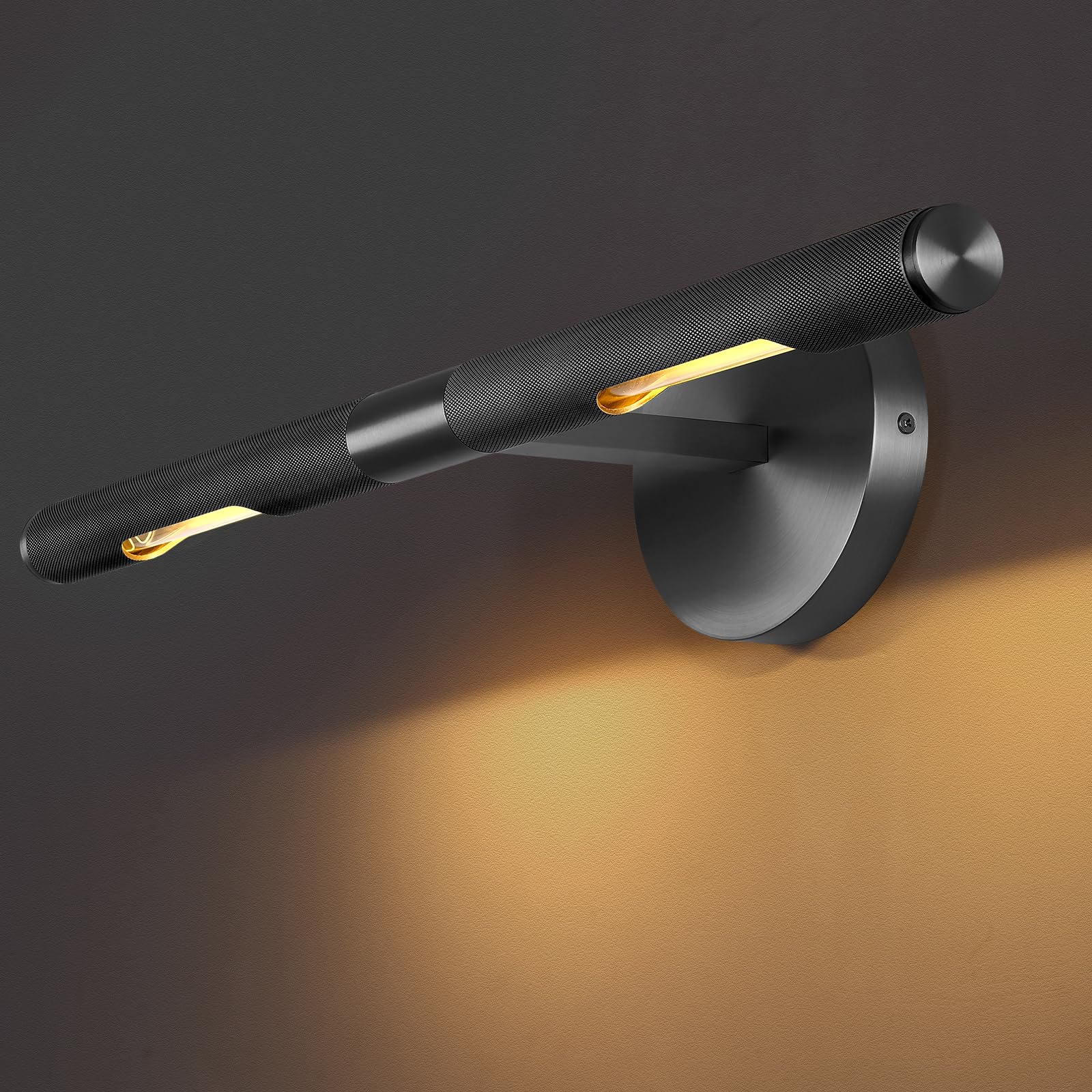 Knurldon Hardwired Black Brass 24'' Knurled Picture Light, Dimmable Rotatable 360Picture Light For Wall, Vanity Light, Gallery W