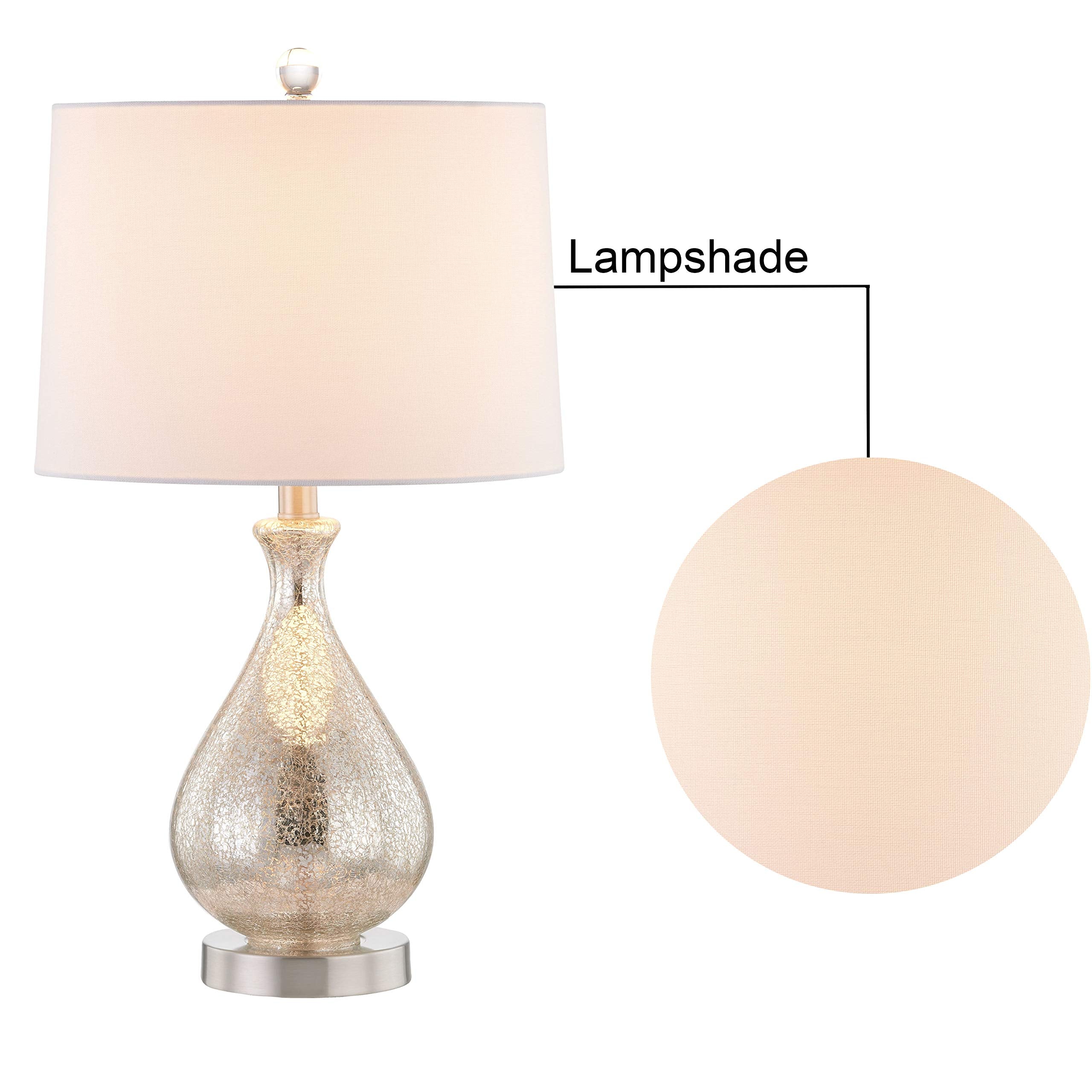 Maxax Glass Table Lamp Set Of 2 For Living Room, 22.75'' Nickel Bedside Lamps With Mercury Glass White Drum Shade Decor For Bedr