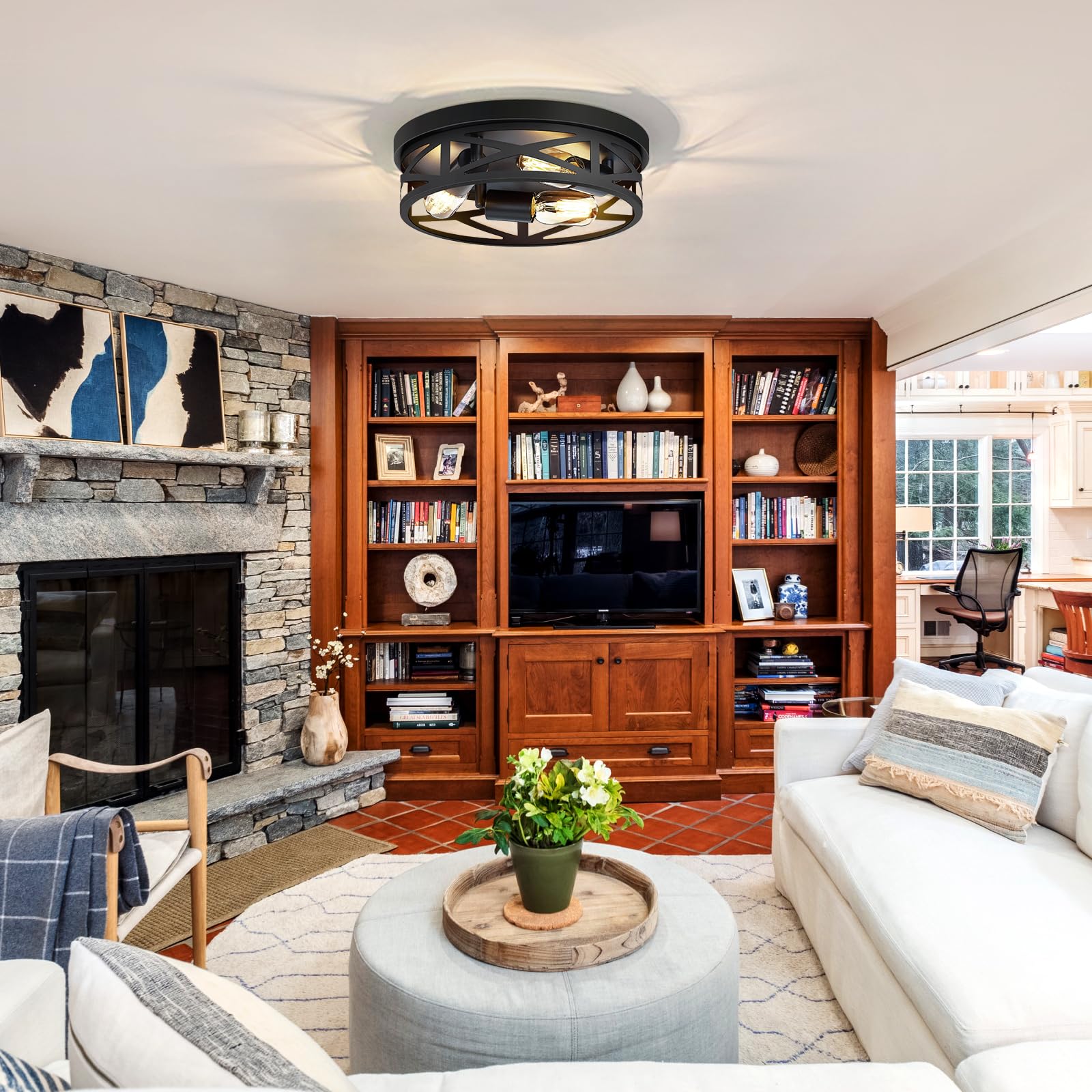 Zhu Yan 13 Inch Farmhouse Ceiling Light Fixture,3-Light Hallway Light Fixtures Ceiling,Black Flush Mount Ceiling Light,Light Fix