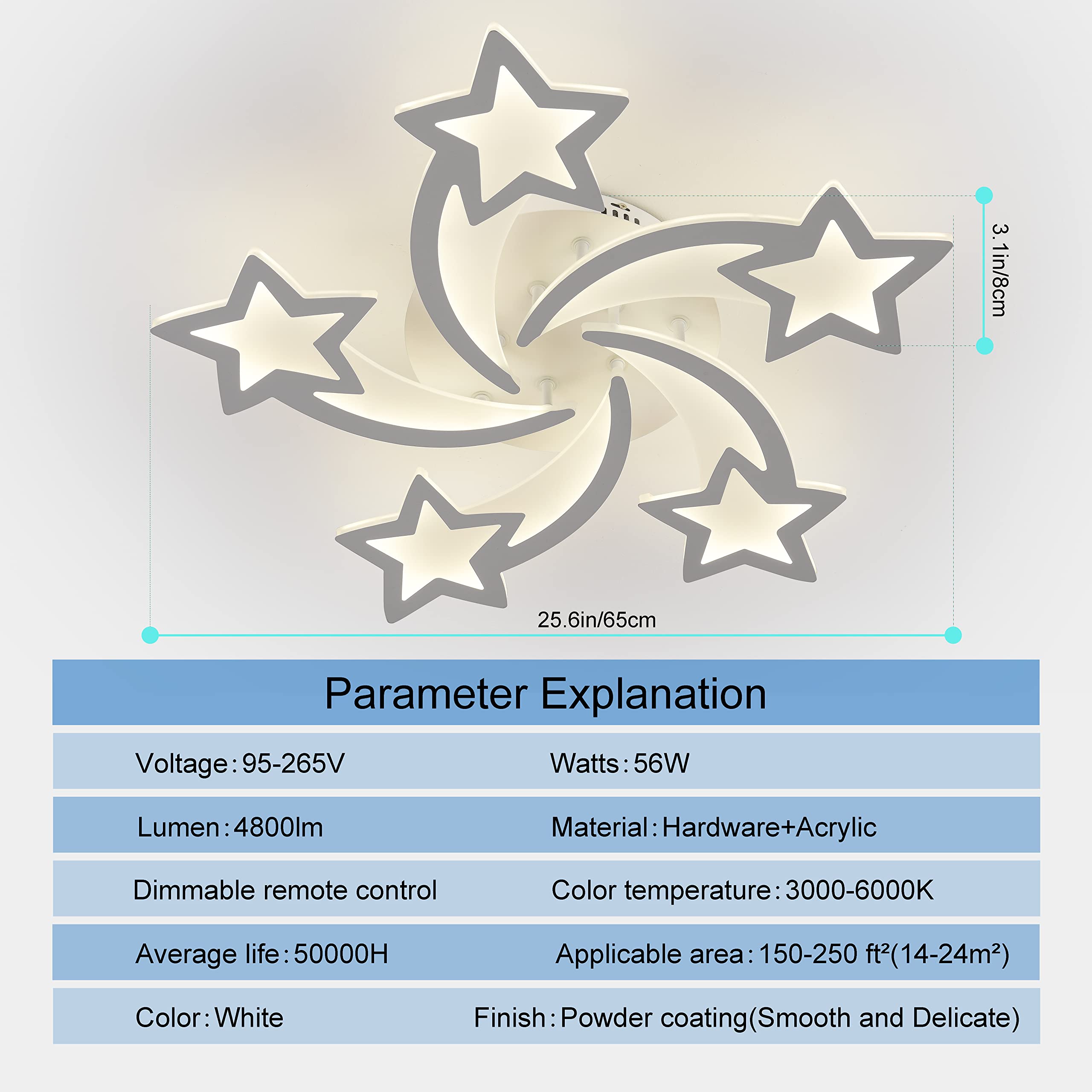 Stch Modern Dimmable Led Ceiling Light, 25.6&quot; Flush Mount Chandelier For Home, White, 56W