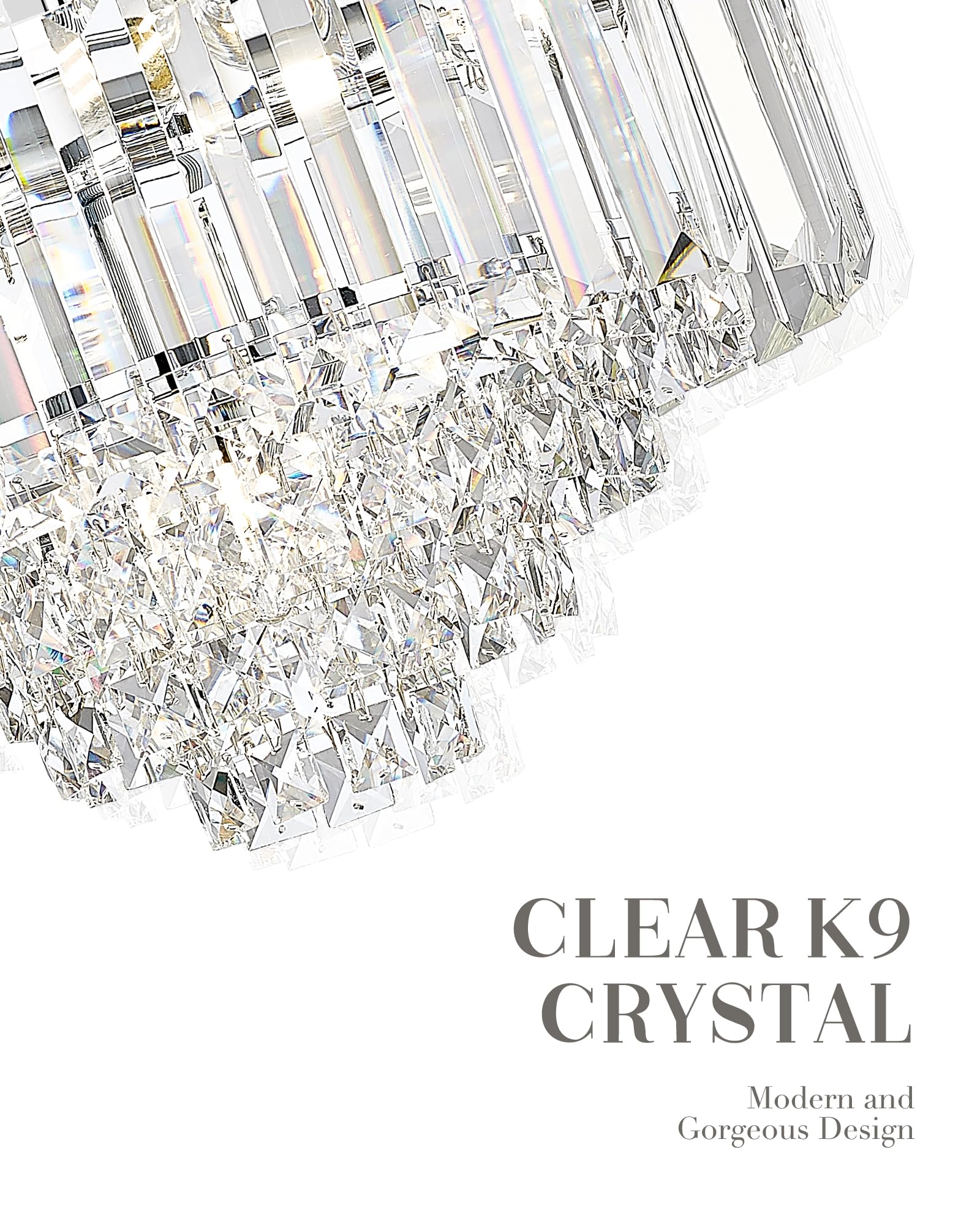 Cargifak 15'' Crystal Chandelier - 5-Tier Modern Pendant Light, Polished Chrome Finish for Dining Room, Kitchen, Bedroom, Entryway, CKCC4215-5W