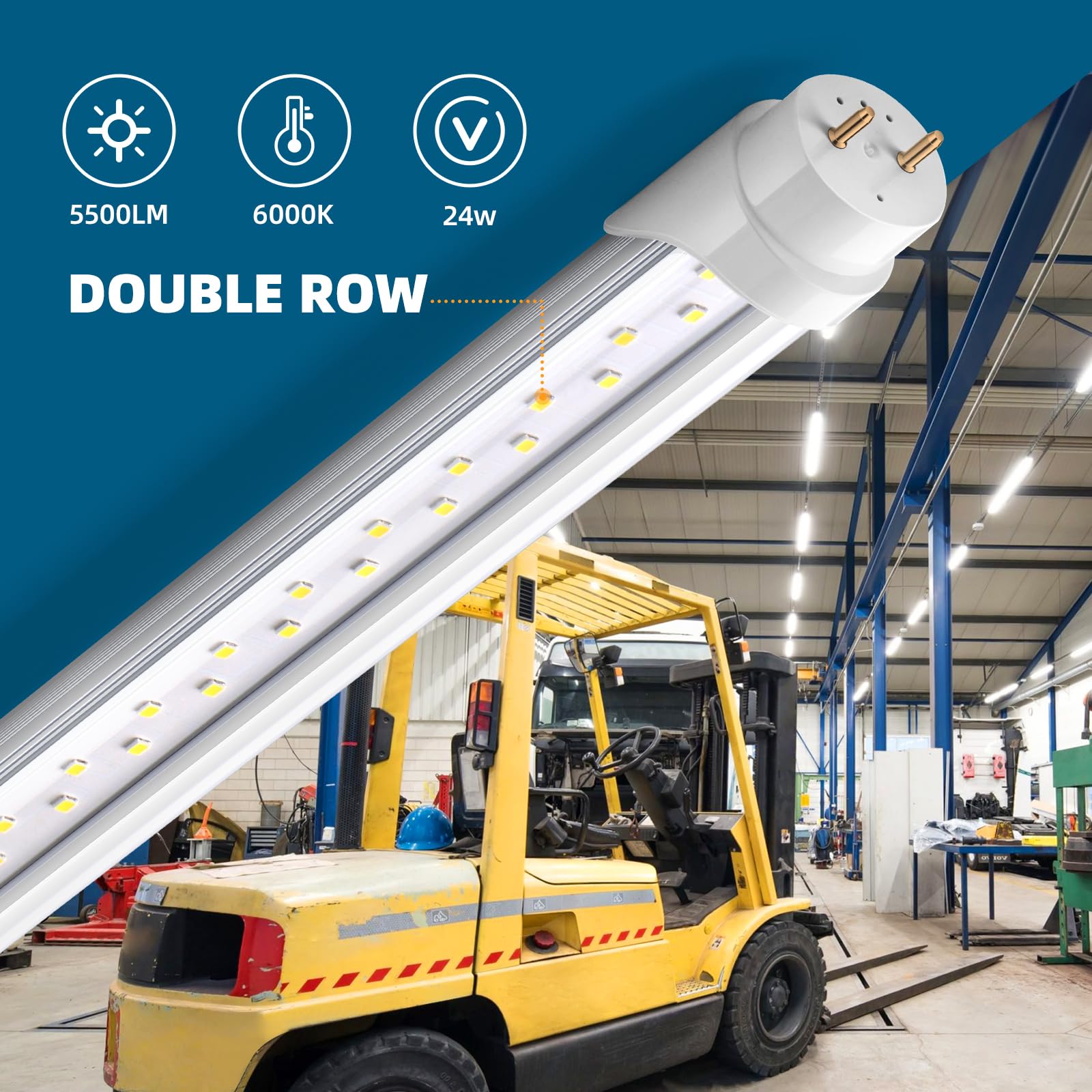 Barrina 4FT LED Ballast Bypass Bulbs, Dual-End Powered G13 24W, T8 LED Bulbs 4 Foot, 6000K Cool Daylight 3200LM, T8 T10 t12 LED