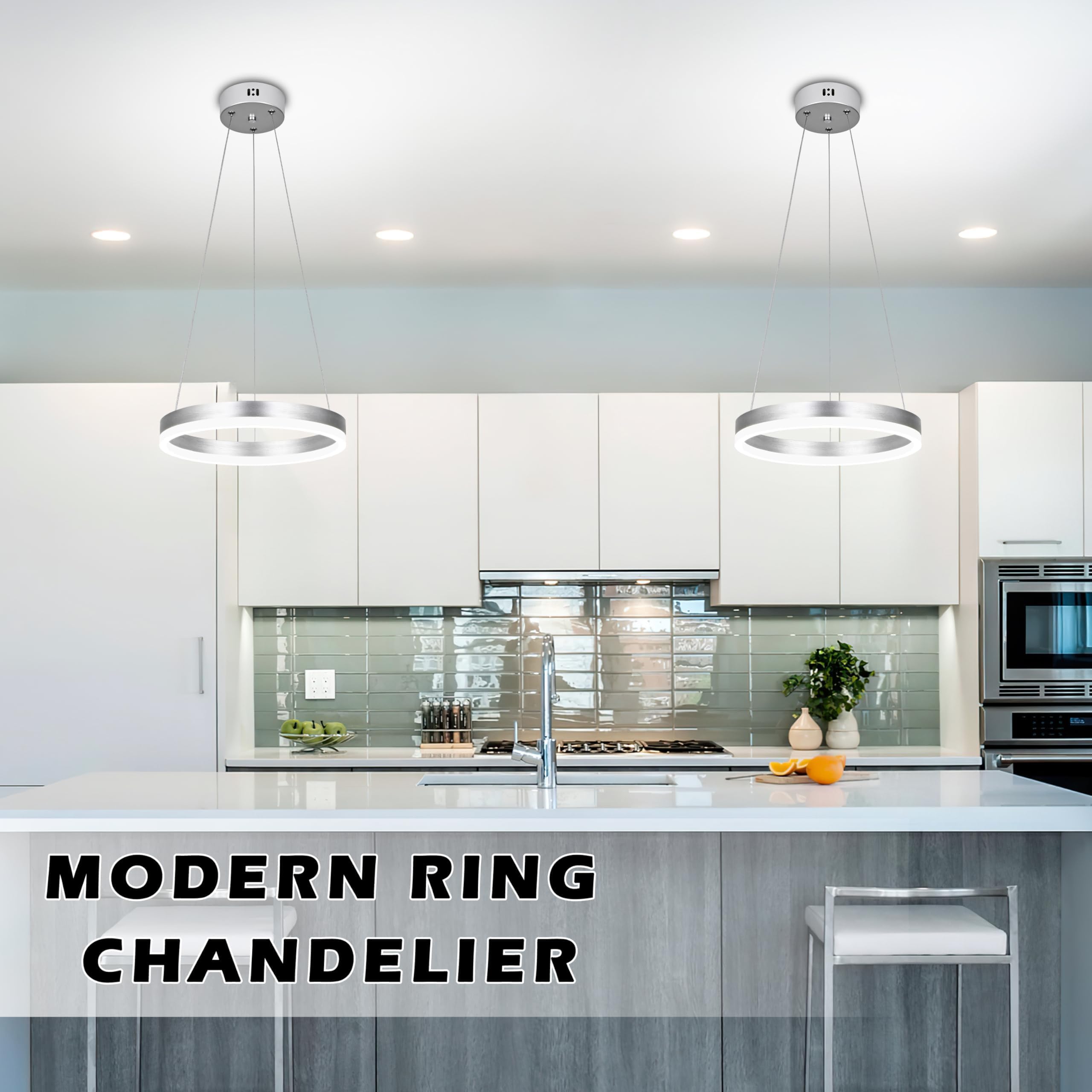 Mccokaige 12'' Nickel Led Ring Chandelier Ring Modern Led Chandelier Modern Pendant Lights Adjustable Height Light Contemporary