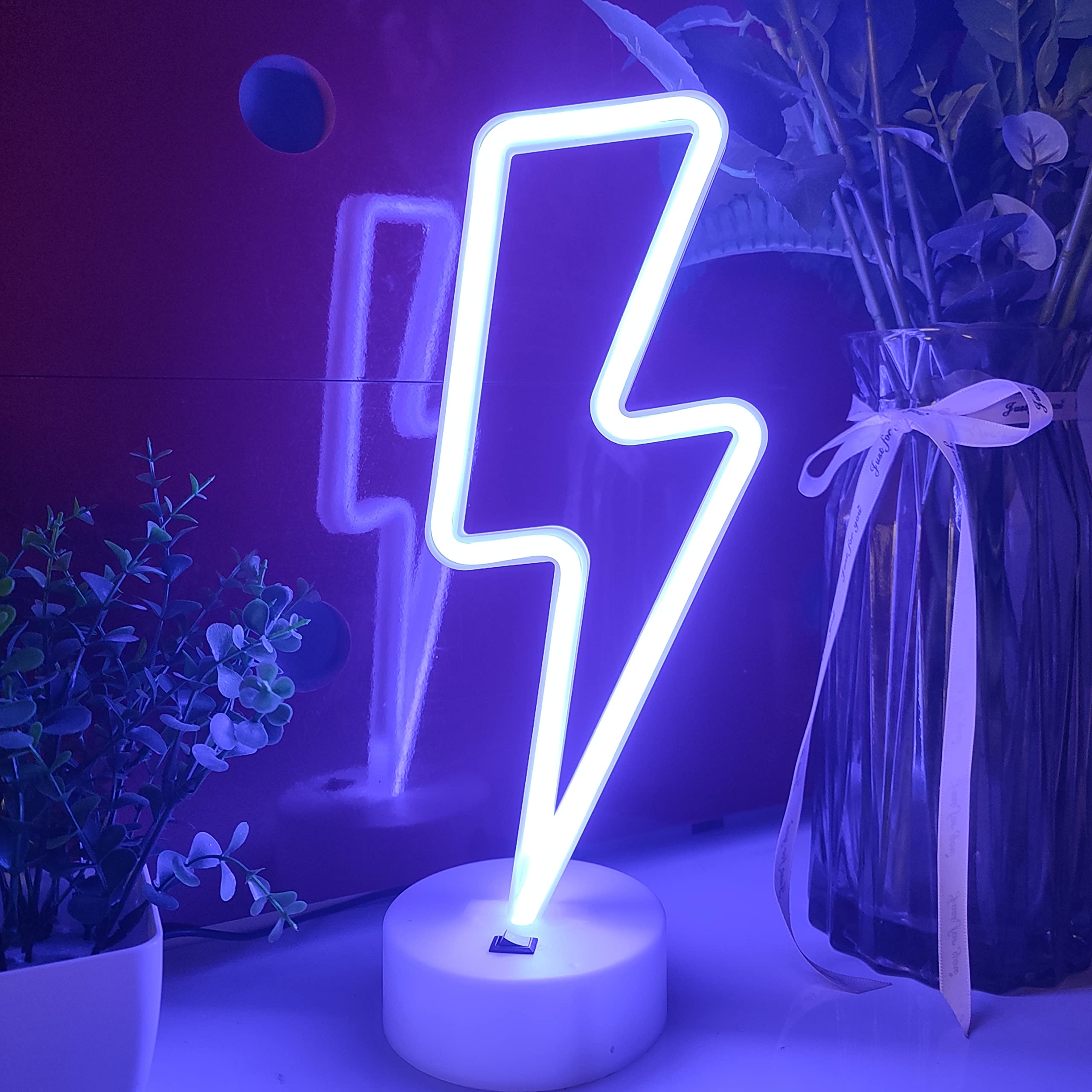JYWJ Neon Sign Light, USB/3-AA Battery Powered, Plastic, Purple, Model JY-NEON-001, Desktop Wall Decoration for Parties and Business Premises