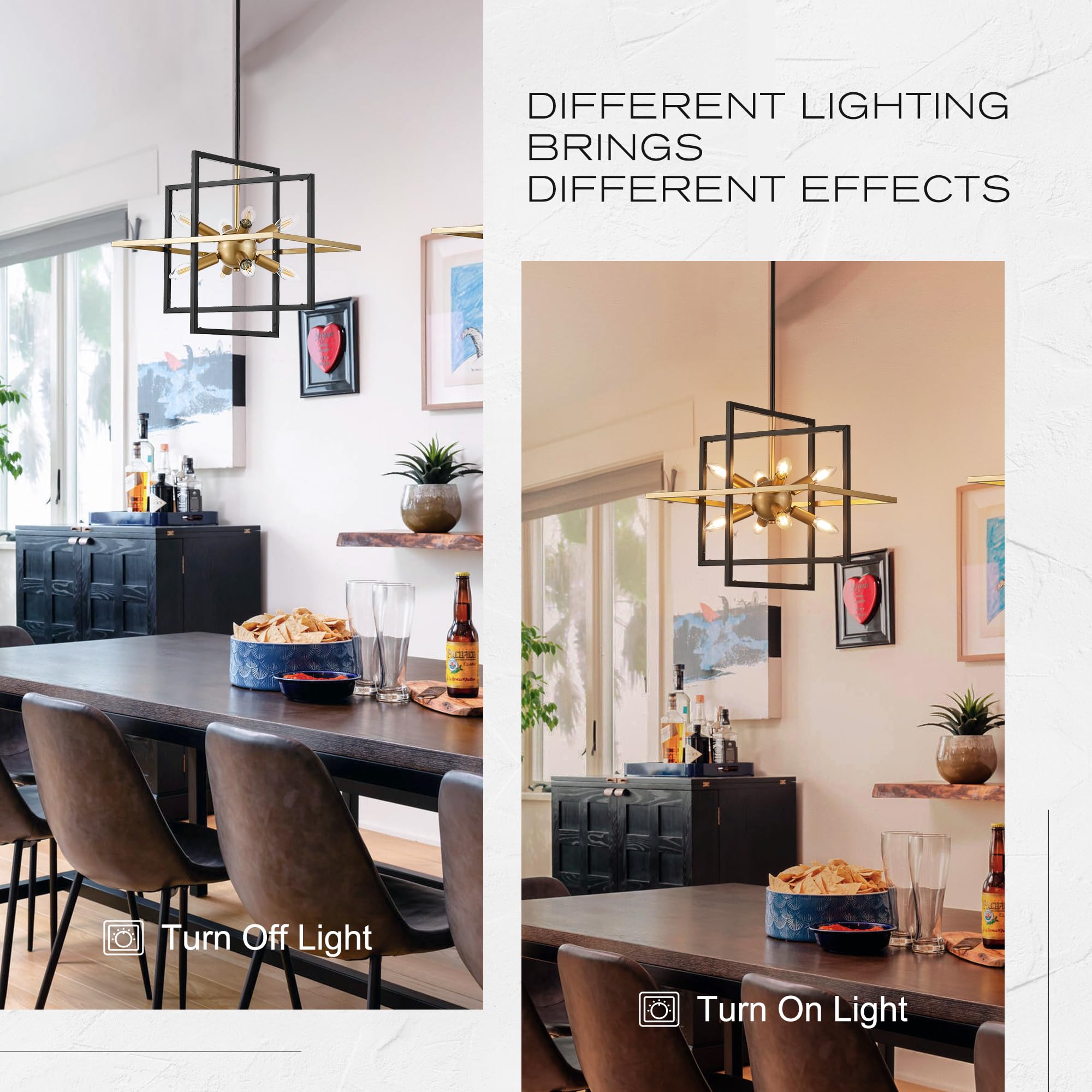 TACDANDM 8-Light Sputnik Chandelier, 18.9" Black Gold Metal Pendant Light for Entryway, Foyer, Living Room, Kitchen Island