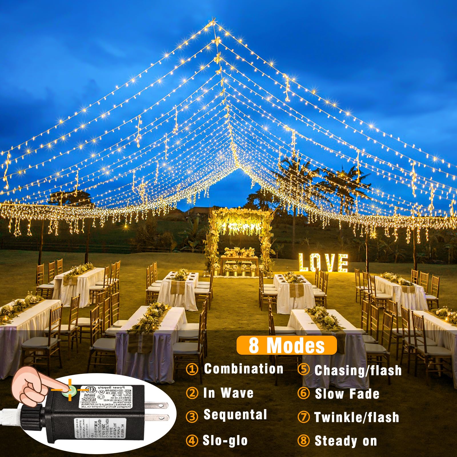300 Led Christmas Lights Indoor Outdoor, Warm White String Lights For Bedroom 8 Modes Clear Wire Waterproof 99 Ft Plug In Twinkl