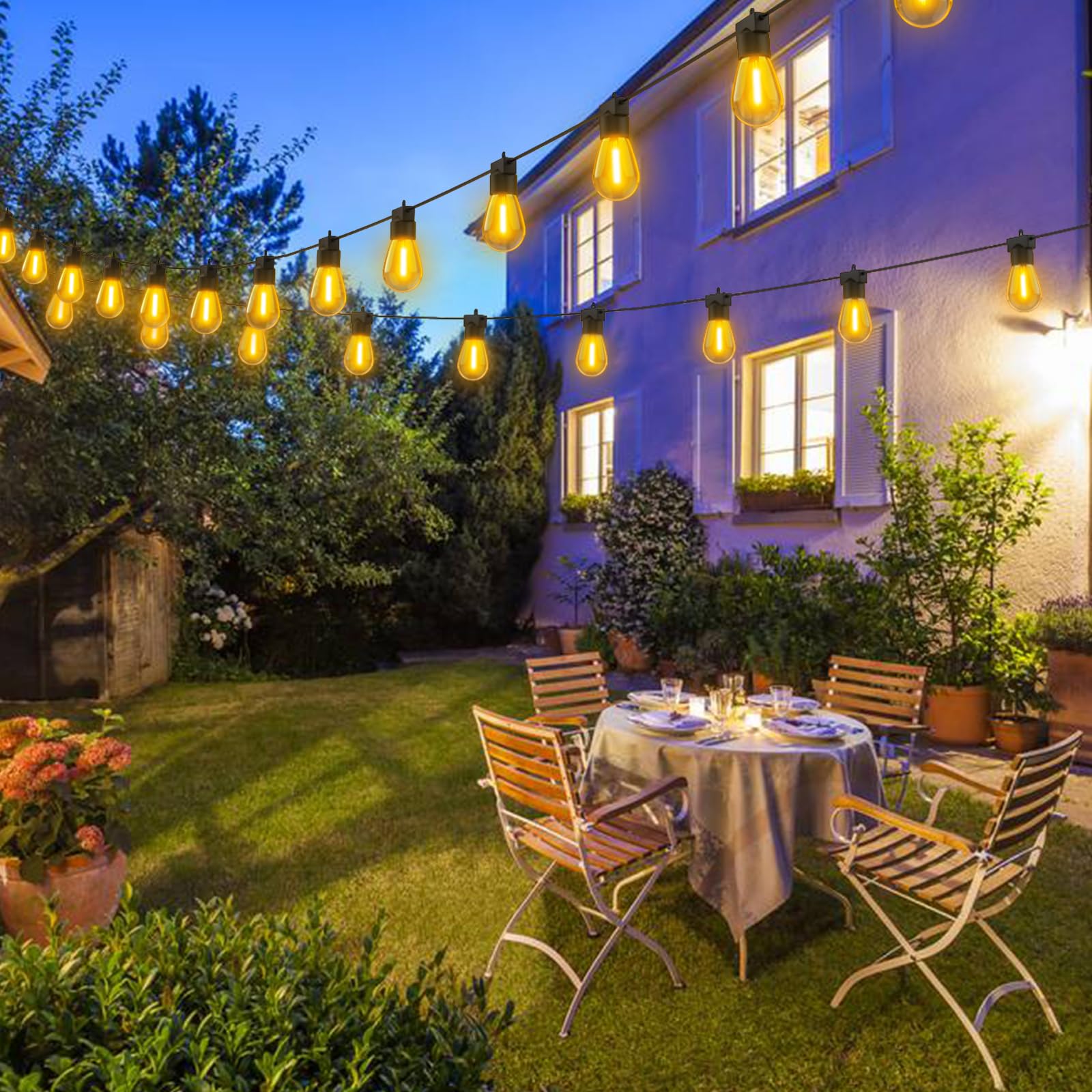 Aialun LED Outdoor String Lights, 48FT, Black 2200K S14, 16 Shatterproof Bulbs, Weatherproof, Heavy-Duty, Decorative Café Lighting