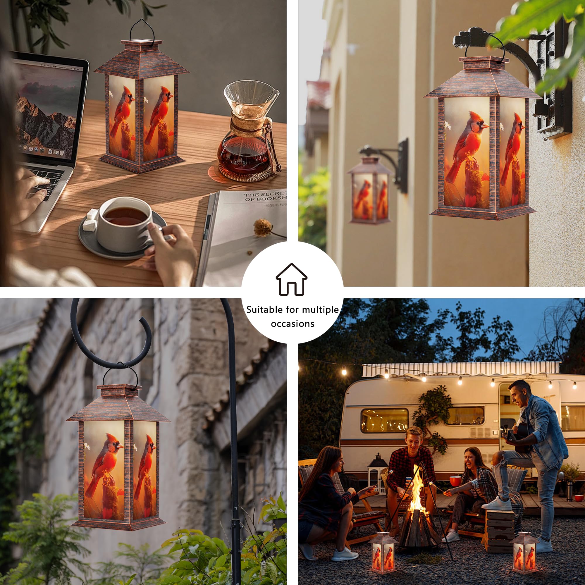 Johunt Solar Lanterns Outdoor  Waterproof Cardinal Garden Hanging Lanterns With Led Flickering Flameless Candles  Lantern Decor Birthday Gifts For Women Mom Grandma