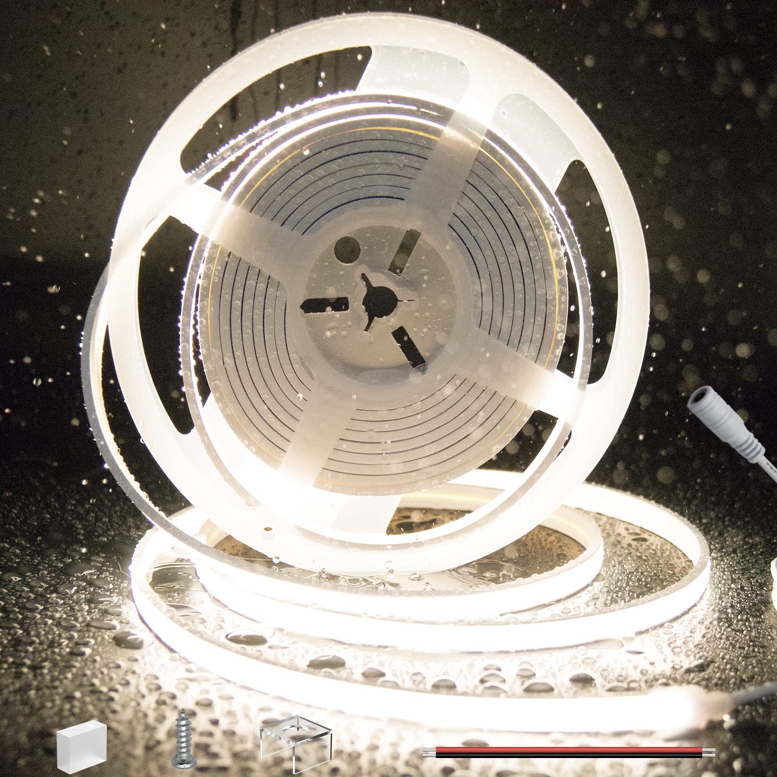 Pautix Cob Led Strip Neon Rope Light 16.4Ft, 4000K White, Ip67 Waterproof, 504 Leds/M, Silicone, Model Snw504W24-Cob