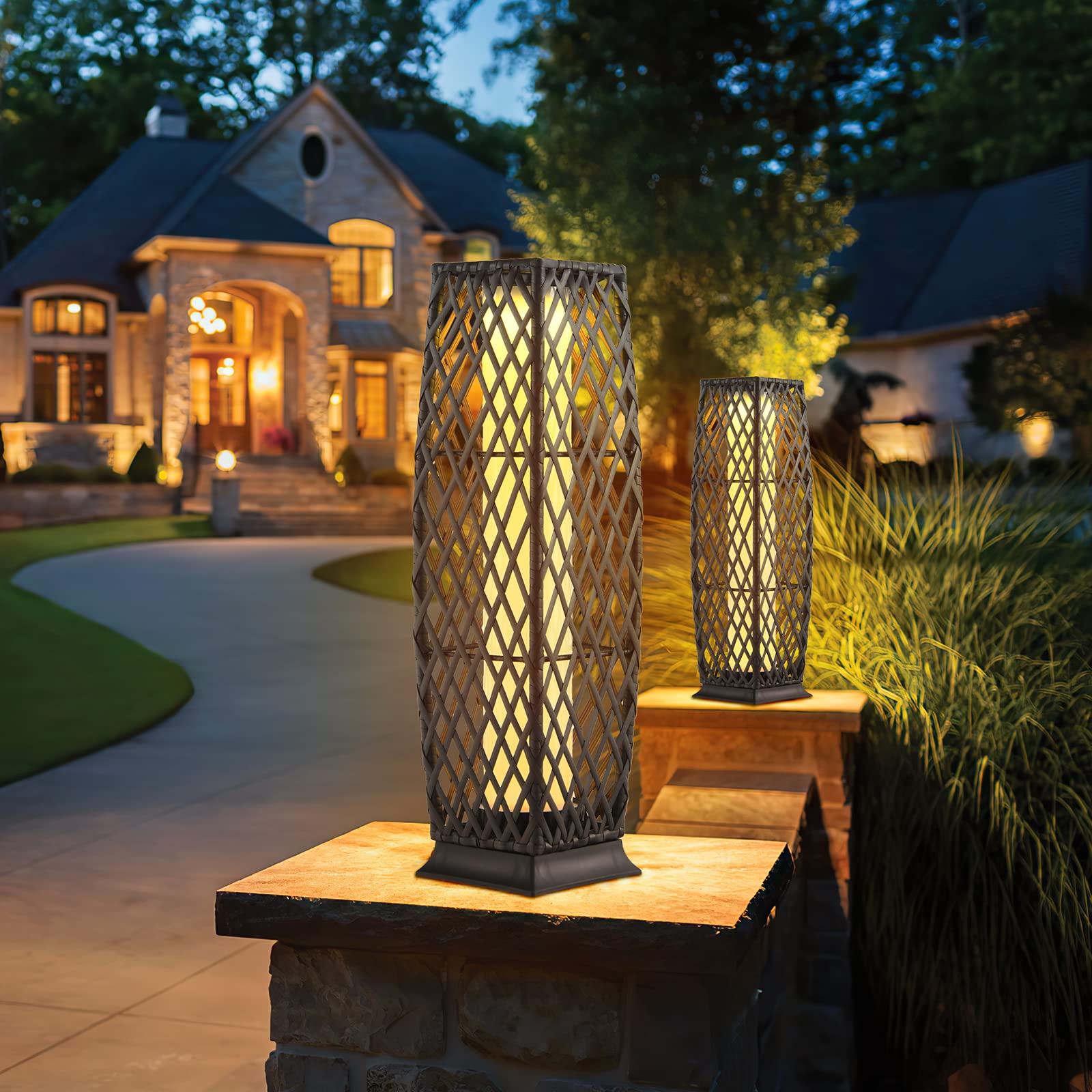 Tangkula Outdoor Solar Powered Floor Lamps, IP65 Waterproof, 7” x 7” x 27”, Mix Brown, Model TA-10727