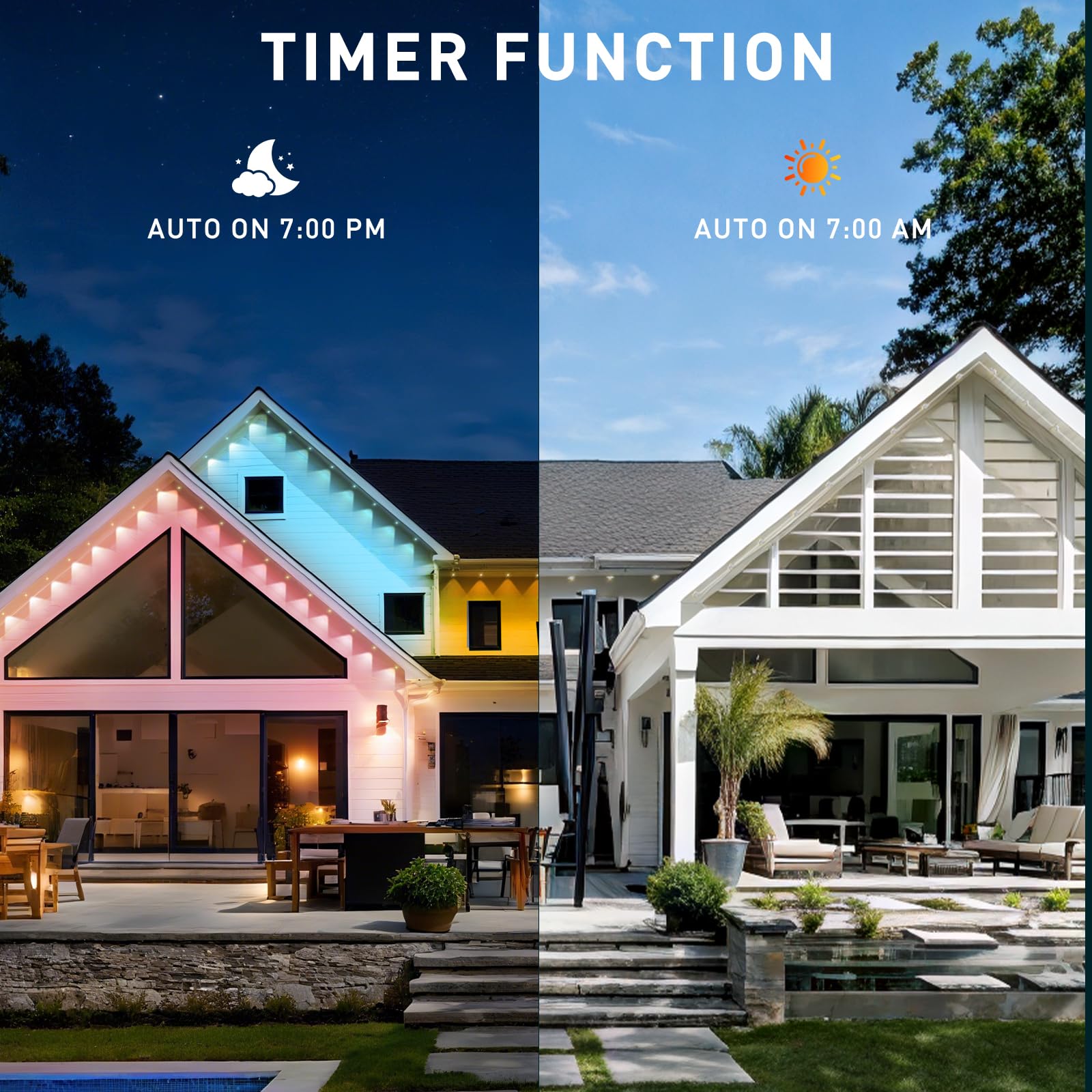 YIBULAYIN 400FT Smart RGB Outdoor Lights, Waterproof LED Eaves Lighting, App/Remote Control, Multicolor, Model X50