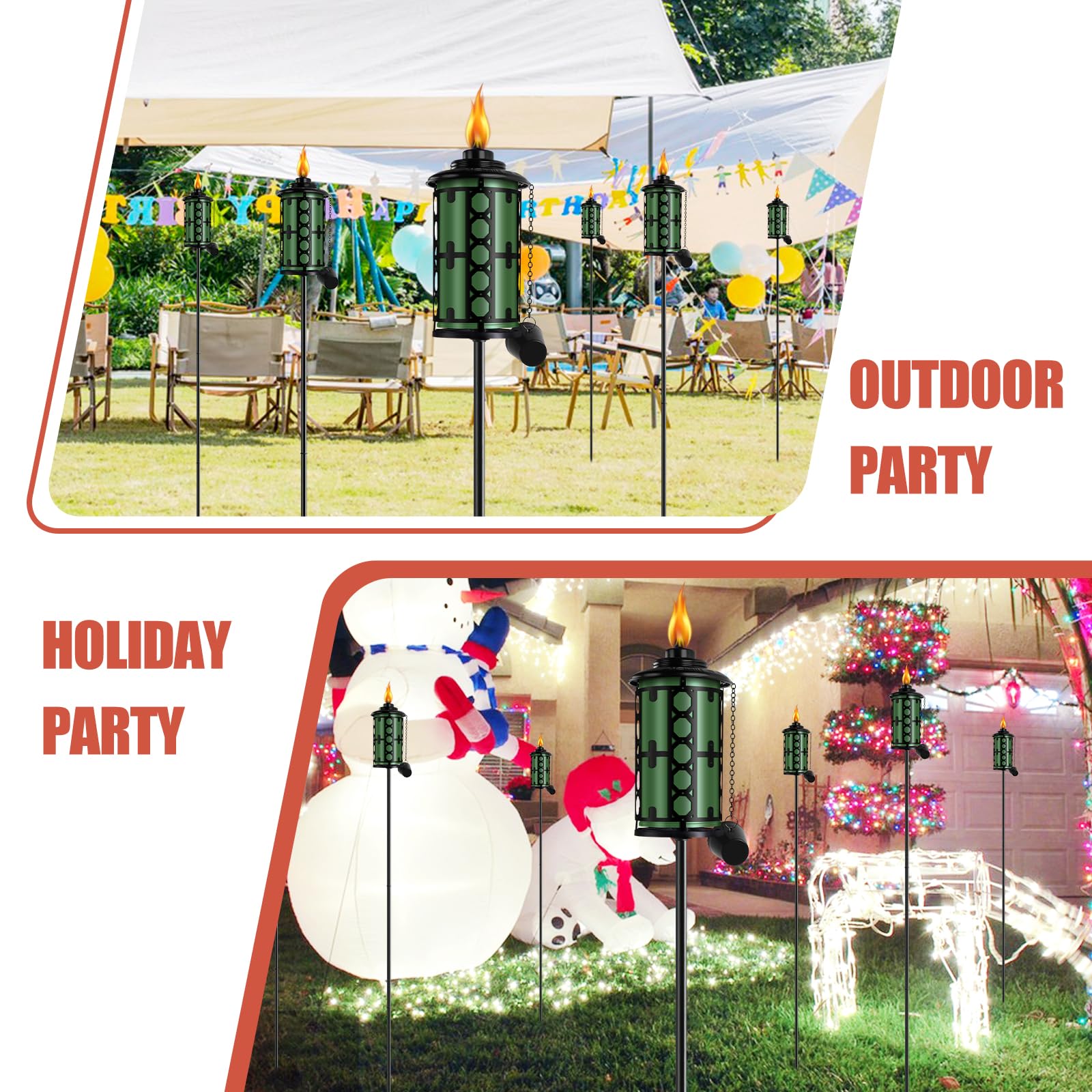 Fan-Torches 16Oz Metal Garden Torch Set - 6 Pack Citronella, 59-Inch, Outdoor Décor