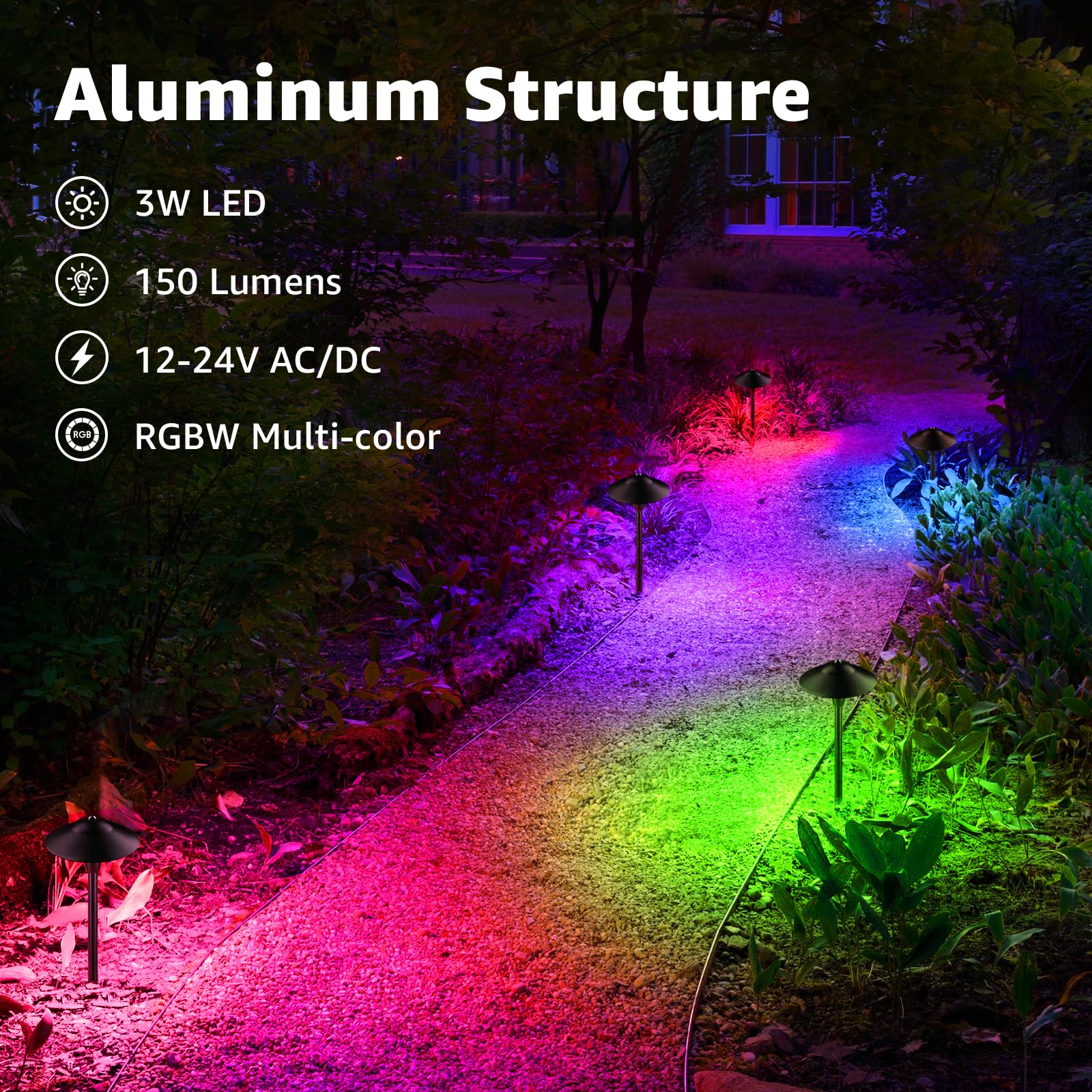 SUNVIE RGBW Low Voltage Landscape Lights, 3W Color Changing, Waterproof, 12-24V, Black, Model LSARB-03-12C, 12 Pack