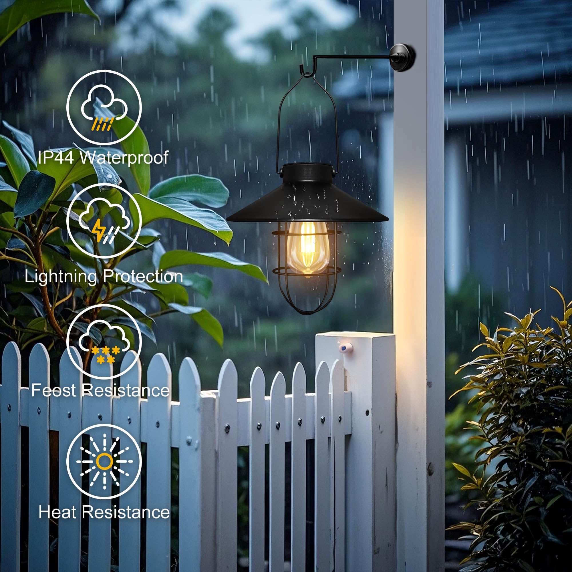 pearlstar Solar Lantern - Waterproof Vintage Metal Light with Warm White Edison Bulb, Black, Model M-175