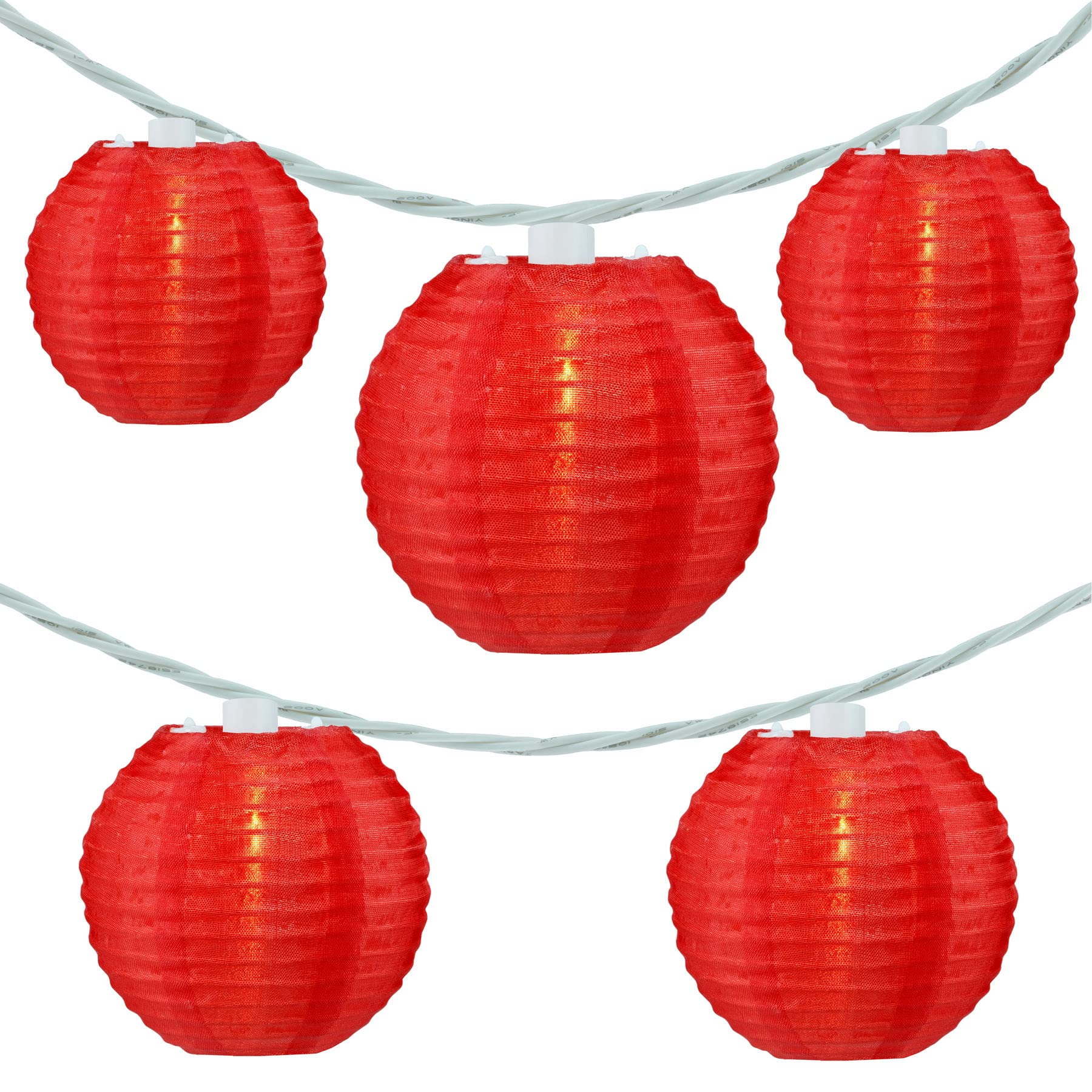 Yuletime Red Lantern String Lights, 10 Count On 7.6 White Wire, Ul Listed, 8 Spacing, Connectable Plug-In Decor