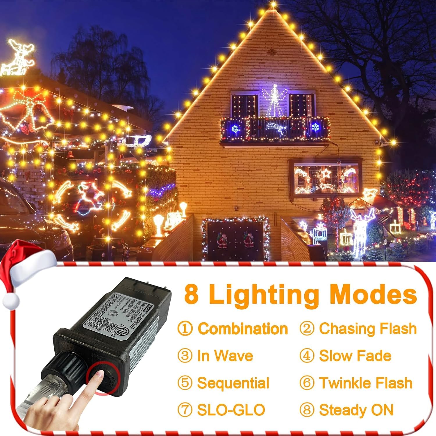 Flvoecn 98Ft 300Led Christmas Lights - Outdoor Decorations With 8 Modes, Memory Timer & Waterproof Plug-In Fairy String Lights F