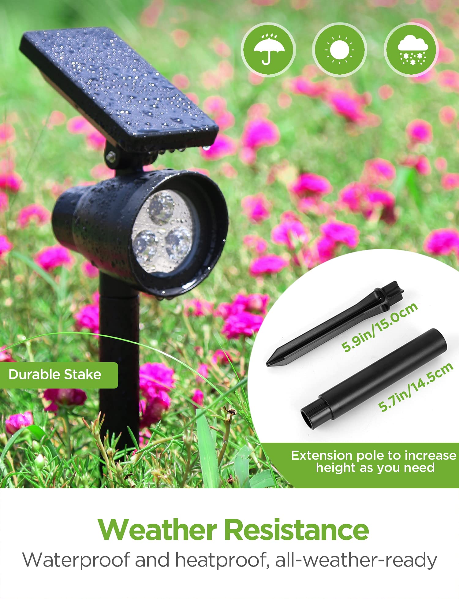InnoGear Solar Spot Lights, Waterproof Landscape Lighting, Adjustable, 6.30×3.07×15.28 inch, Black, Model SL031Q, Pack of 4