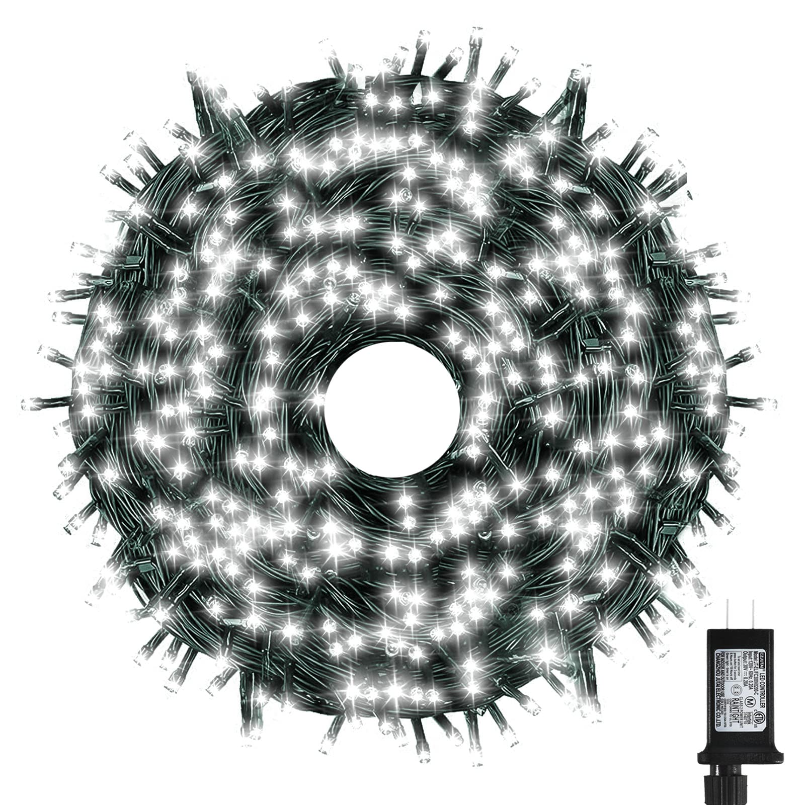 XUNXMAS Christmas String Lights 800 LED 327ft 8 Modes Timer Cool White Polyvinyl Chloride Model JT-EL/FC300V0200-C