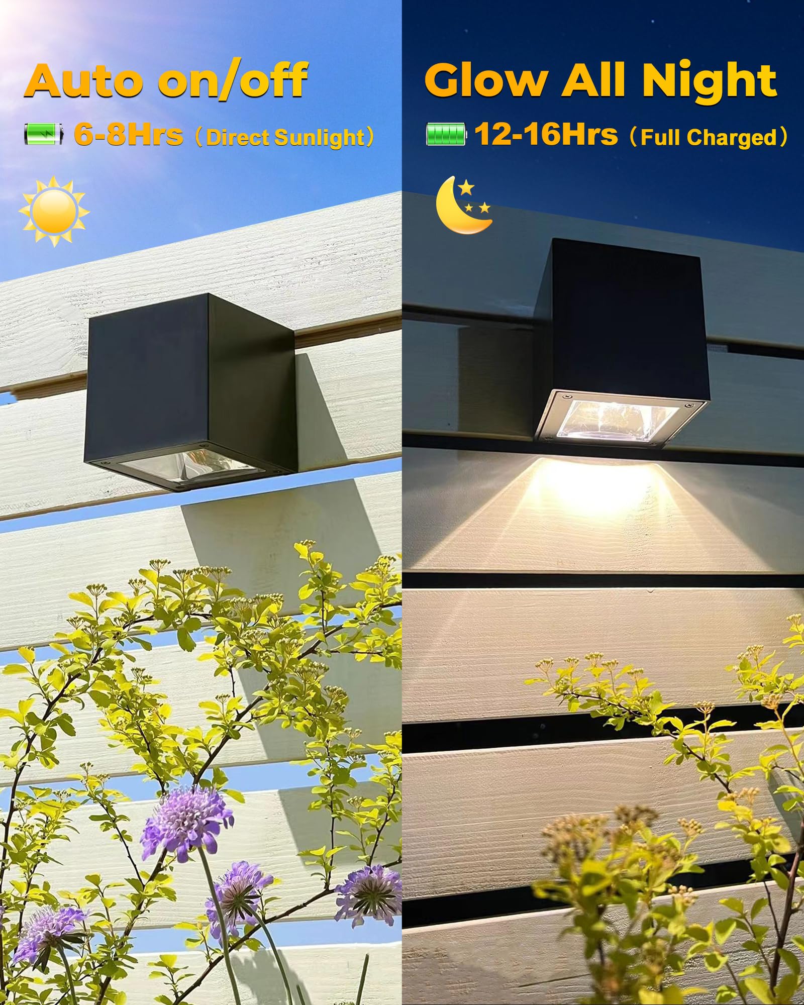 LUHLEE Solar Wall Lights - Modern IP65 Waterproof Sconce - 2Pack Black - Perfect for Outdoor House, Porch, Garden, Yard, Patio Decor