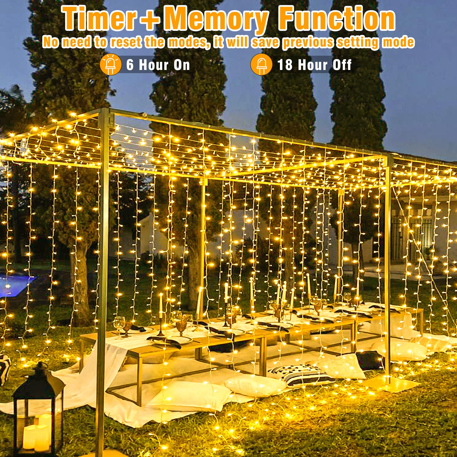 Vivideal 33Ft 100 Led Christmas Lights Outdoor Waterproof, Warm White Christmas String Lights Indoor Clear Wire 8 Modes, Plug In