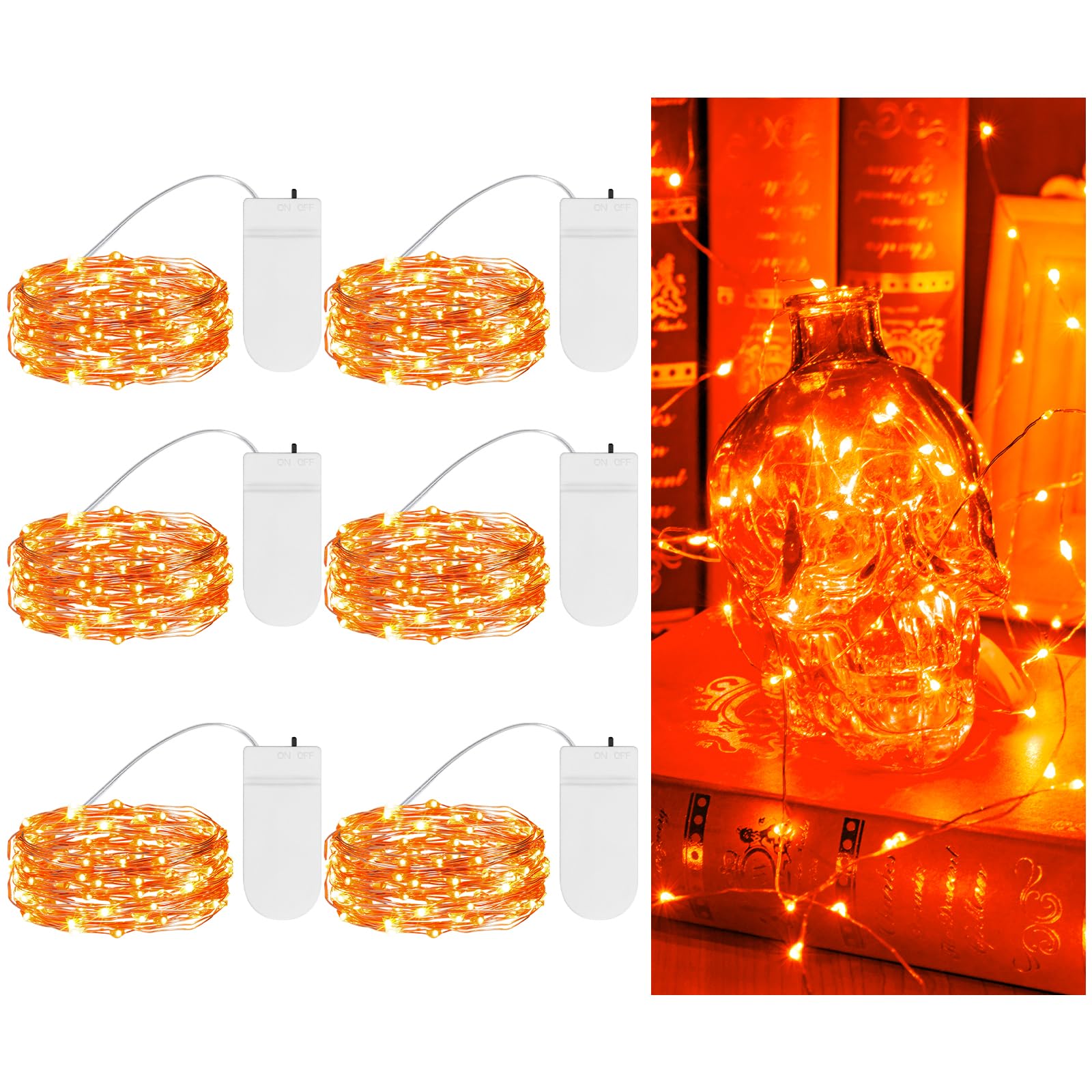 TingMiao Halloween Orange Fairy Lights Battery Operate,7.2ft 20 LEDs String Lights Silver Copper Wire for Hallowen Christmas DIY