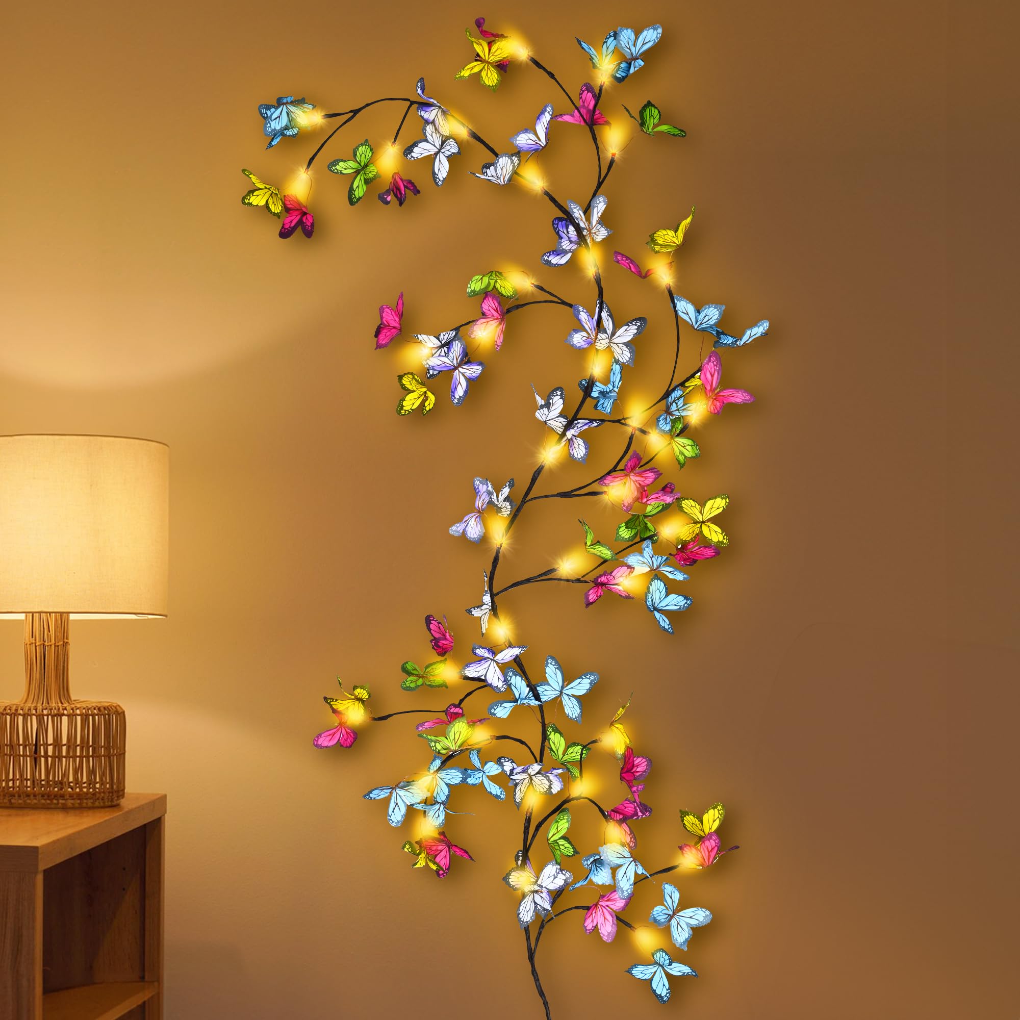 Lighted Willow Vine 6FT  Enchanted Willow Vine Lights Battery Operated with Butterfly Decoration Plug in  Vine Lights for Wall Chirstmas Holiday Fireplace Decor
