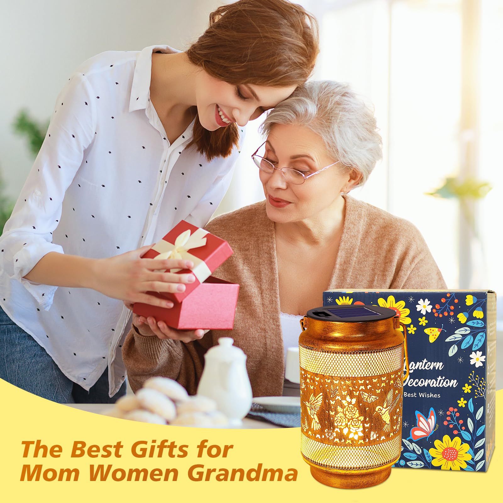 Hummingbird Solar Lanterns Outdoor Waterproof With Shepherd Hook, Birthday Gifts For Women Mom Grandma, Metal Solar Hanging Ligh