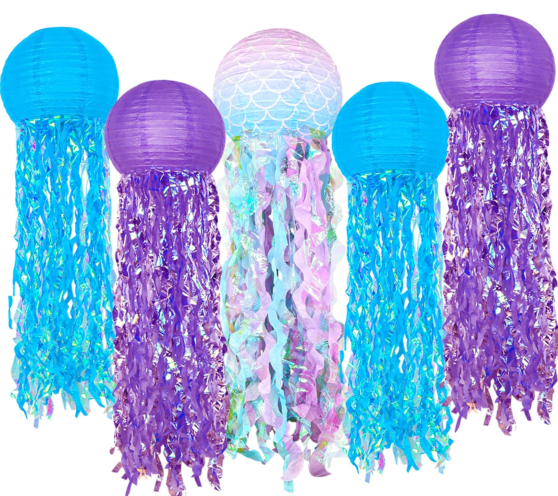 Blue Purple Hanging Jelly Fish Paper Lanterns, Gradient Colorful Paper Lanterns For Mermaid Theme Party, Turtle Party, Under The