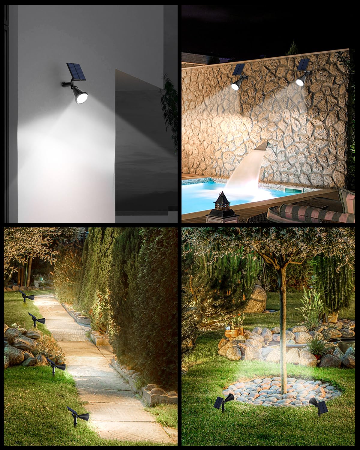 Fratink Solar Spot Lights Outdoor, 4 Pack, IP65 Waterproof, 2-in-1 Auto On/Off, Cool White, Model D03