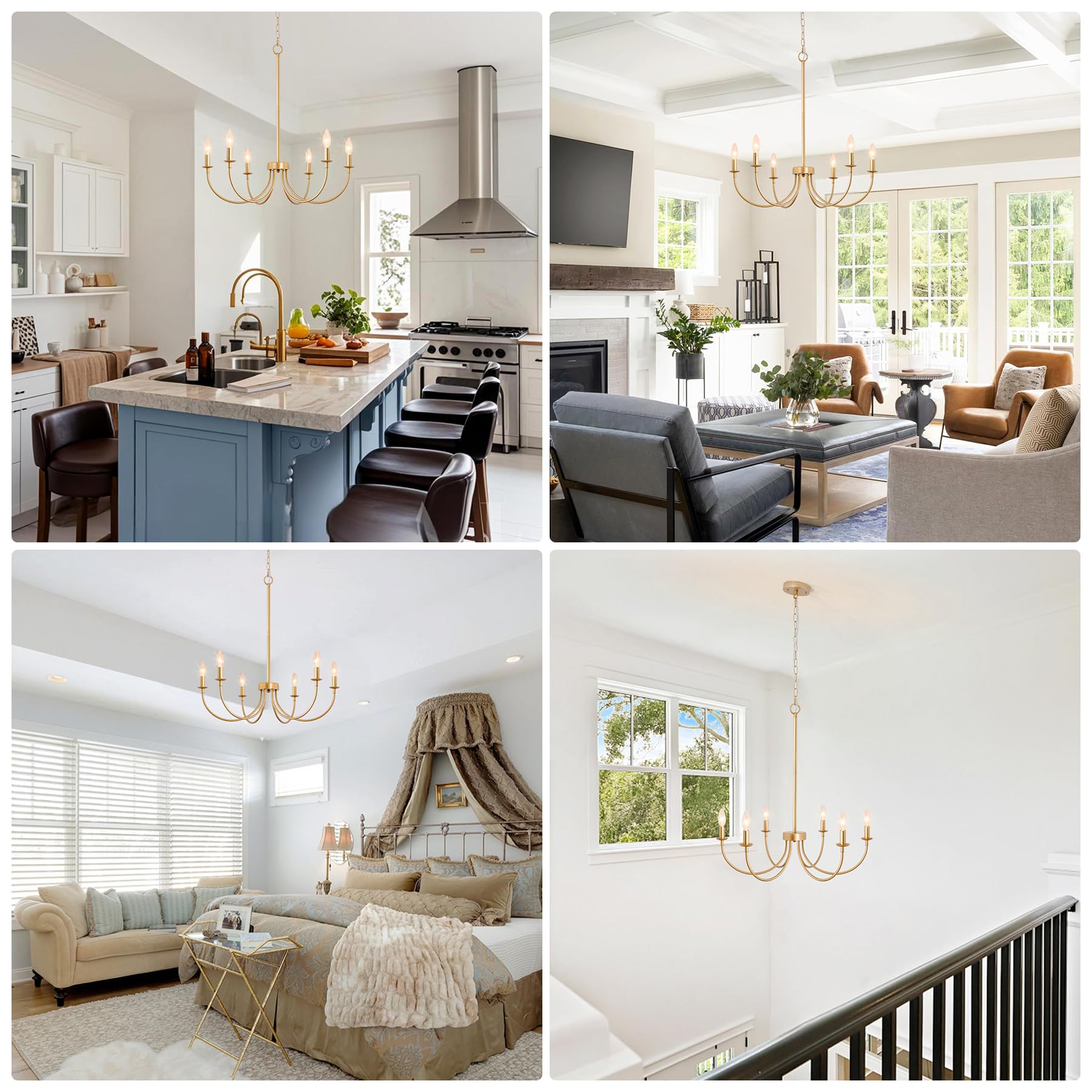 Puyveyor Gold Chandelier  6-Light Farmhouse Chandelier For Dining Room Lighting Fixtures Hanging  Vintage Modern Candle Chandeliers For Bedroom  Foyer  Kitchen  Living Room  Entryway(Rose Gold)