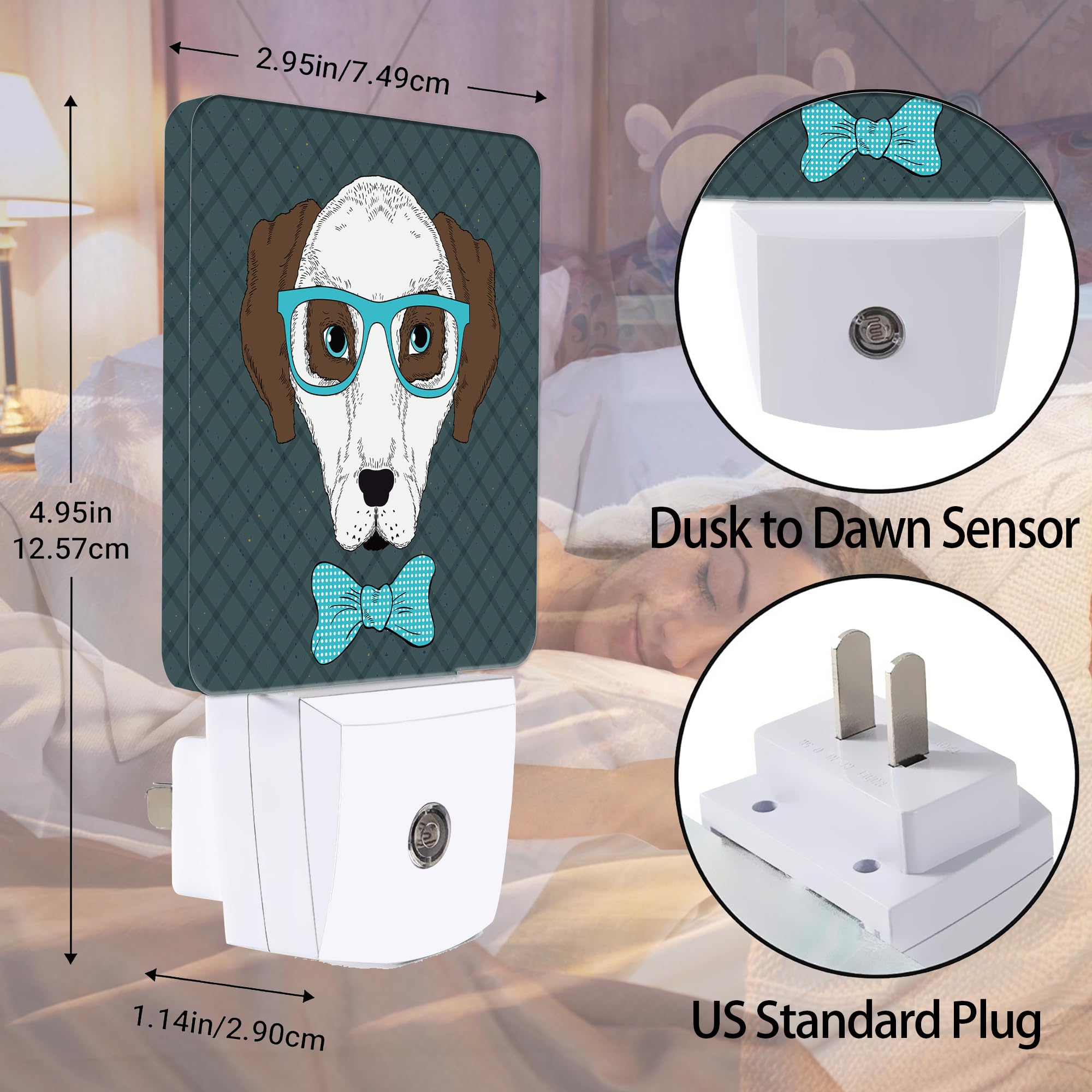 Jopowide Dog,Hipster Portrait Dog Night Light, Dusk To Dawn Smart Sensor Nightlight For Bedroom Bathroom Kitchen Hallway Stairs