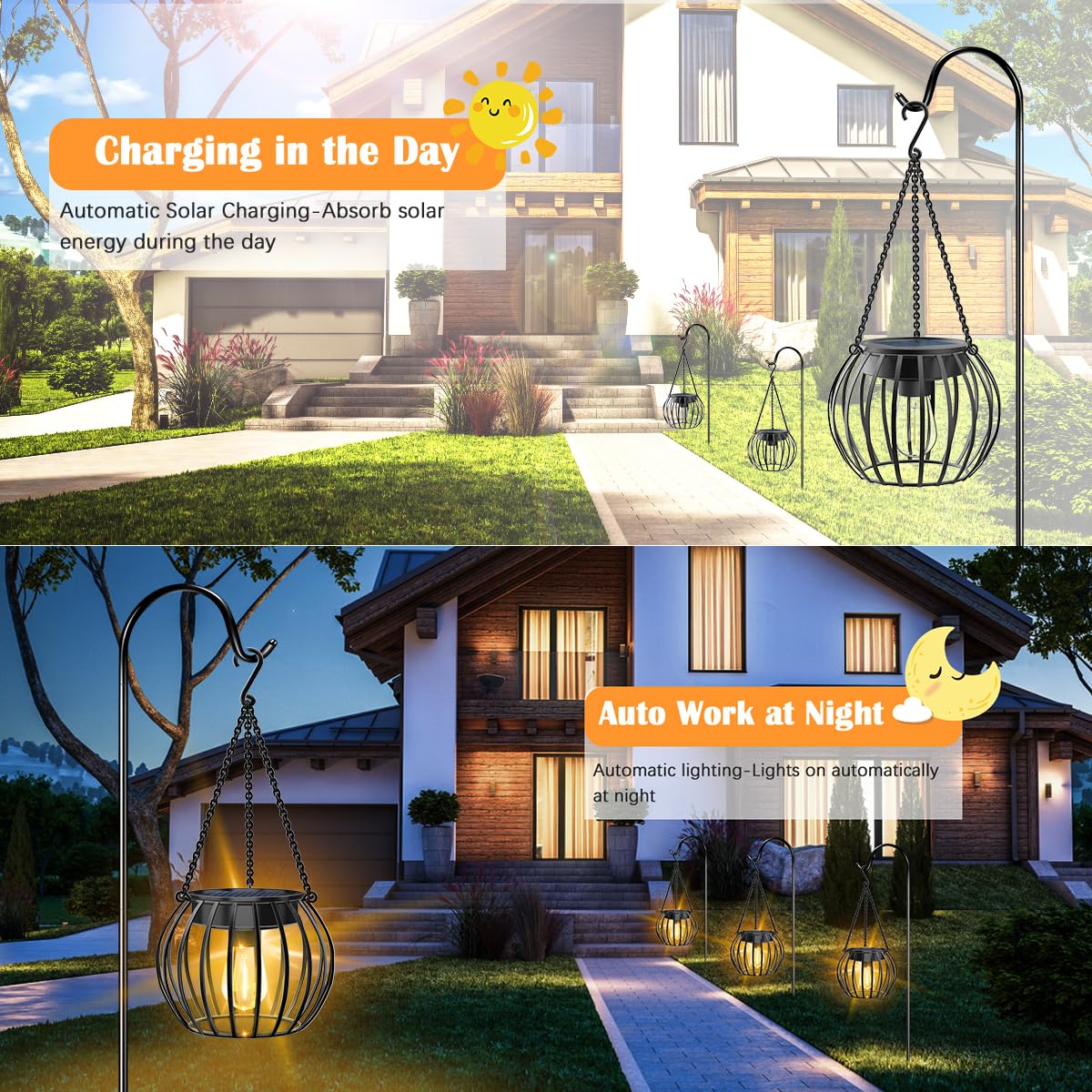 Ubright Solar Lights Outdoor Waterproof Hanging Solar Lantern Metal Lights For Outside Lanterns Decorative Outdoor Lighting For