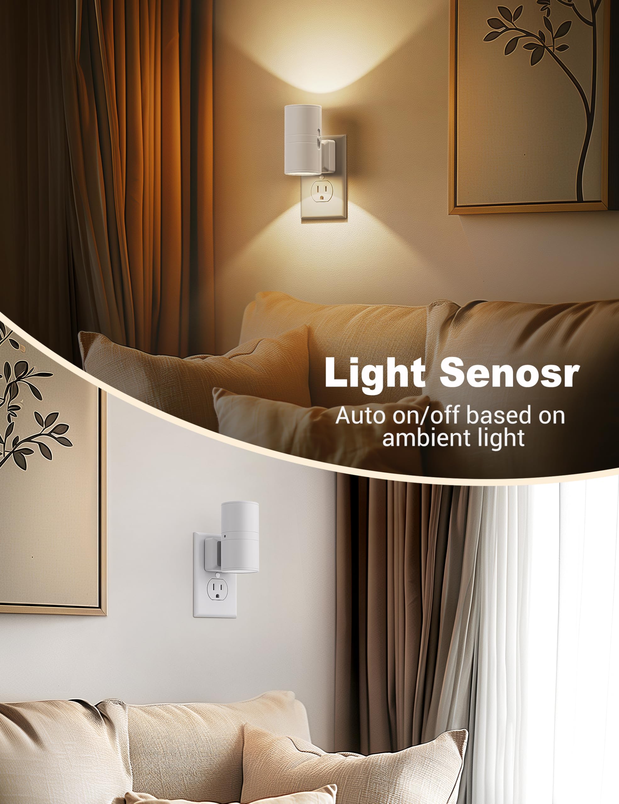 Jandcase Night Lights Plug Into Wall, Dimmable Night Light Plug In, Modern Night Light Dusk To Dawn Light Sensor, Warm White 300