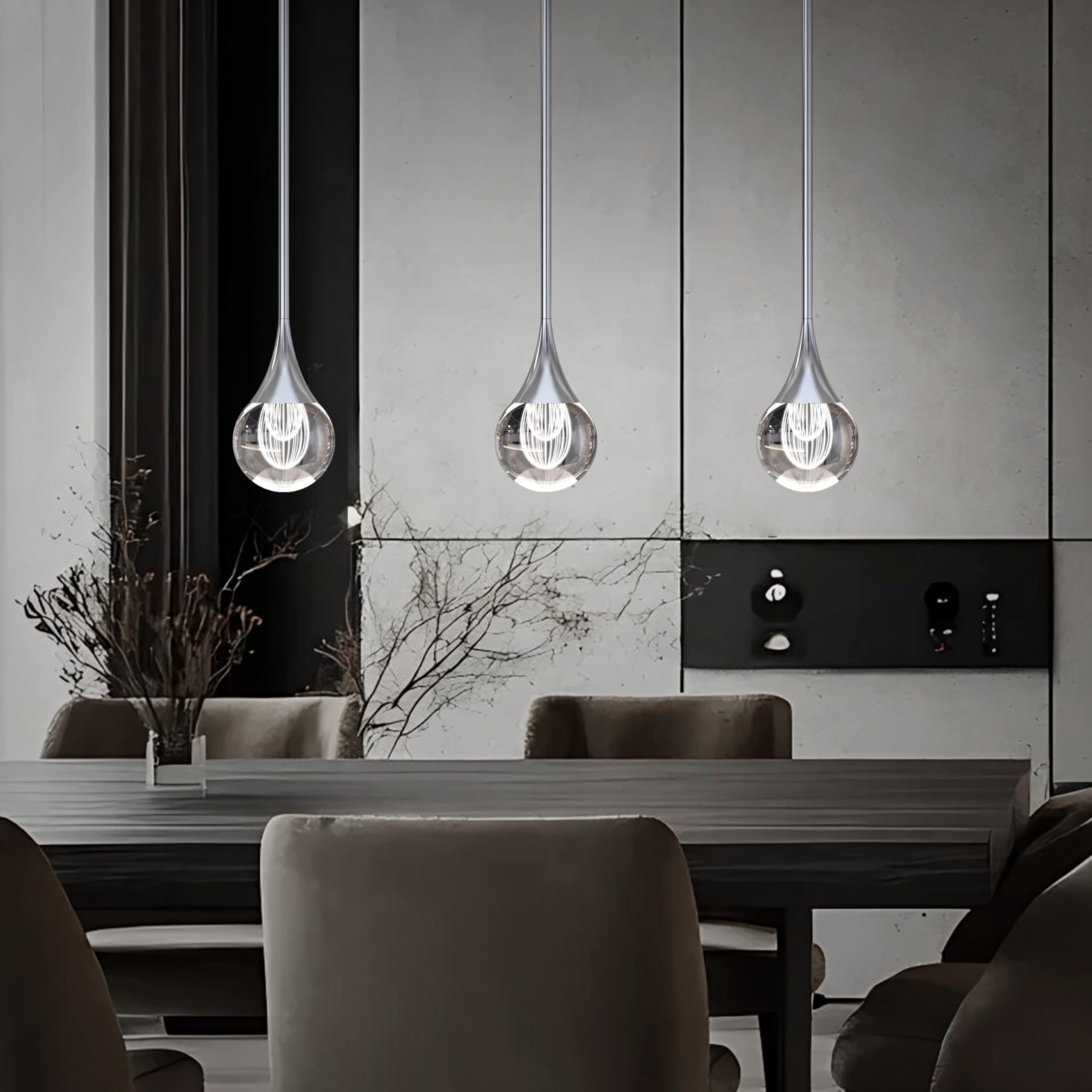 2-Pendant Lights Kitchen Island  Silver Crystal Globe Ceiling Hanging Light Fxitures  Led Light Fixtures Metal Rod Ceiling Glass Pendant Lighting For Kitchen Island Dining Room Bar