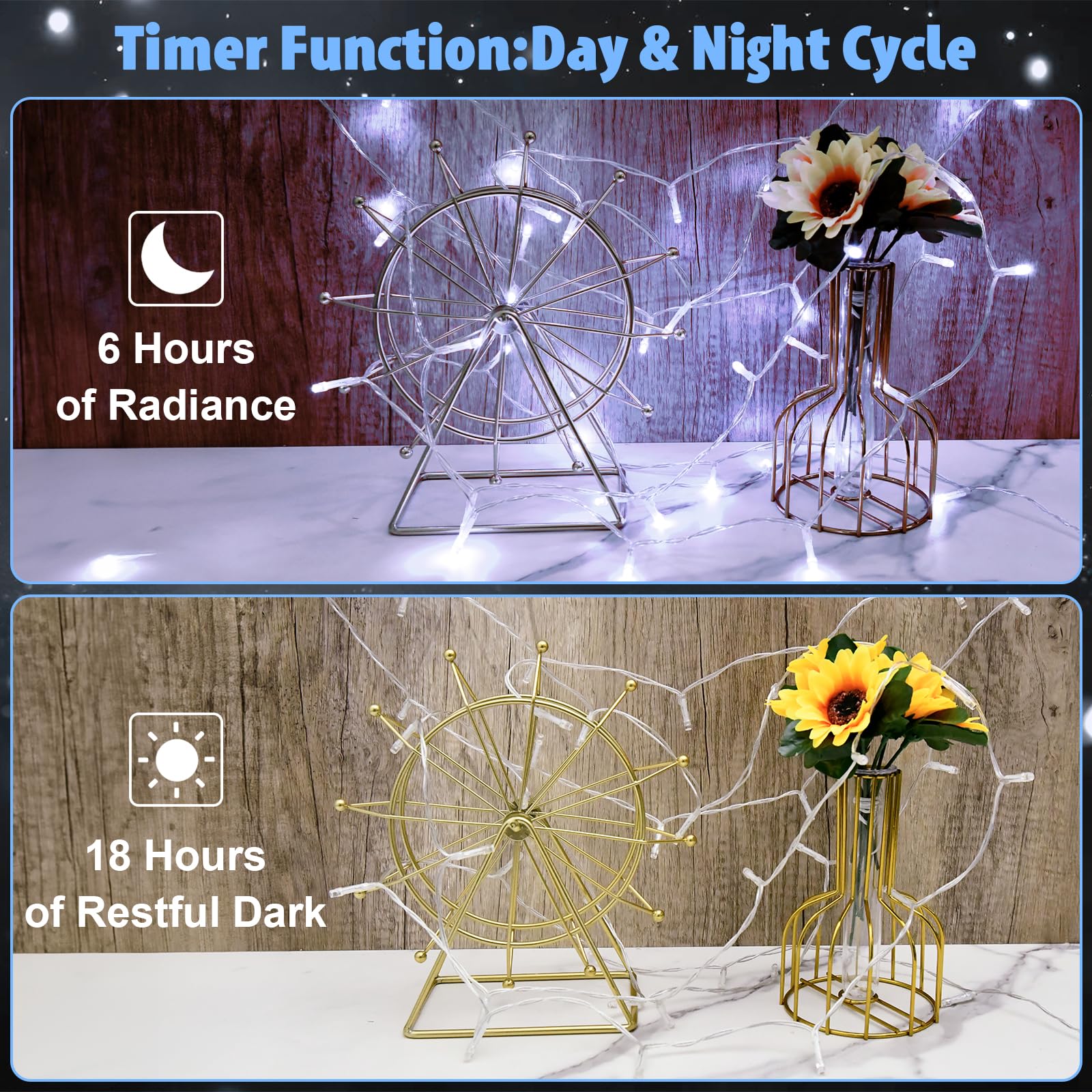 cshare String Lights Outdoor 9.8ft 30 LED Cool White Waterproof Battery Operated with Timer - 2 Packs